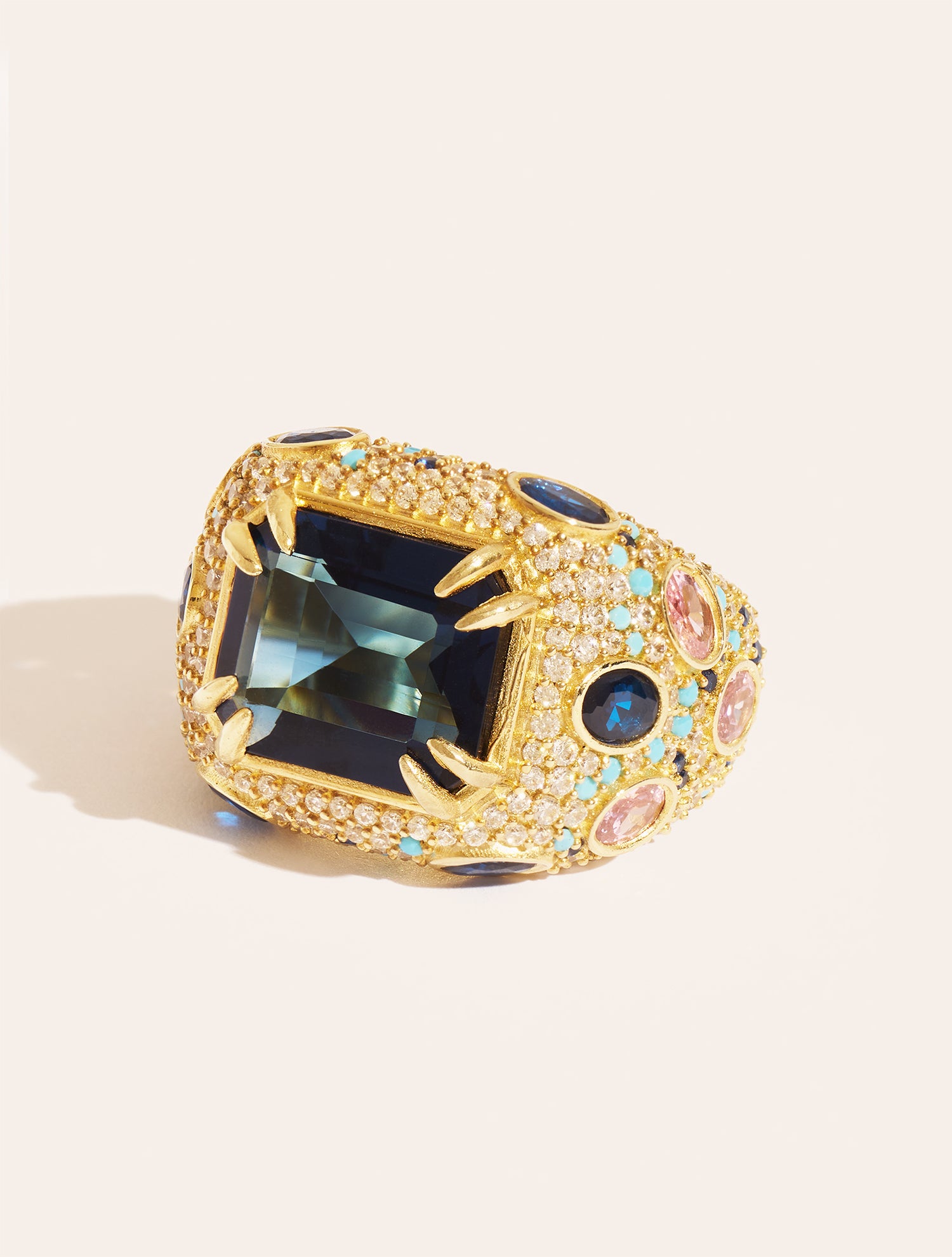 Bague Panthère - Quartz coloré bleu