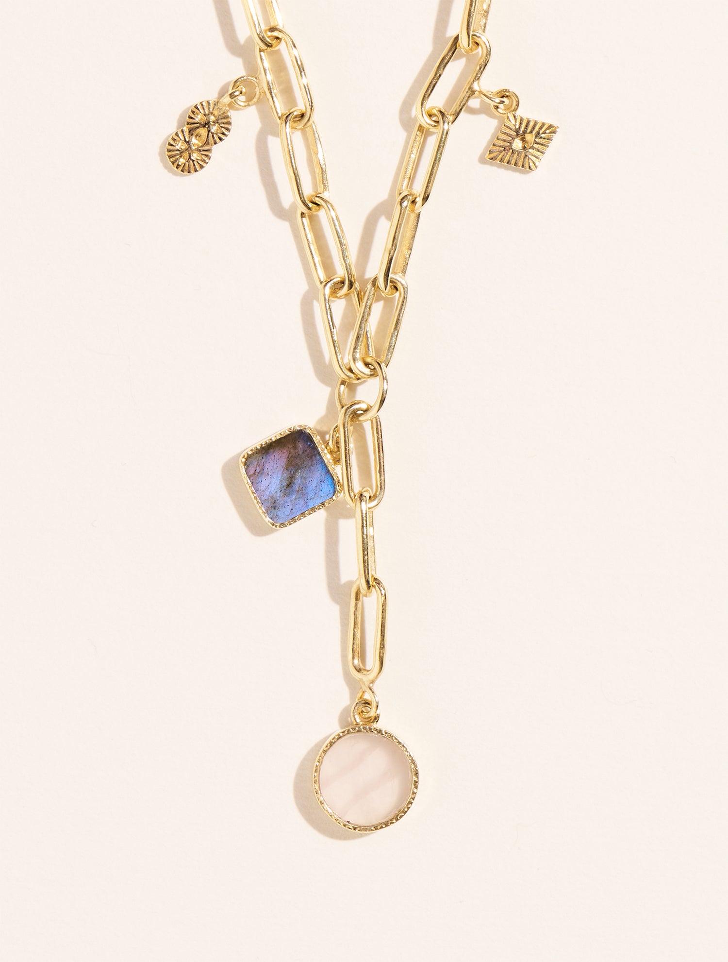 Sautoir Arya - Labradorite et Quartz Rose