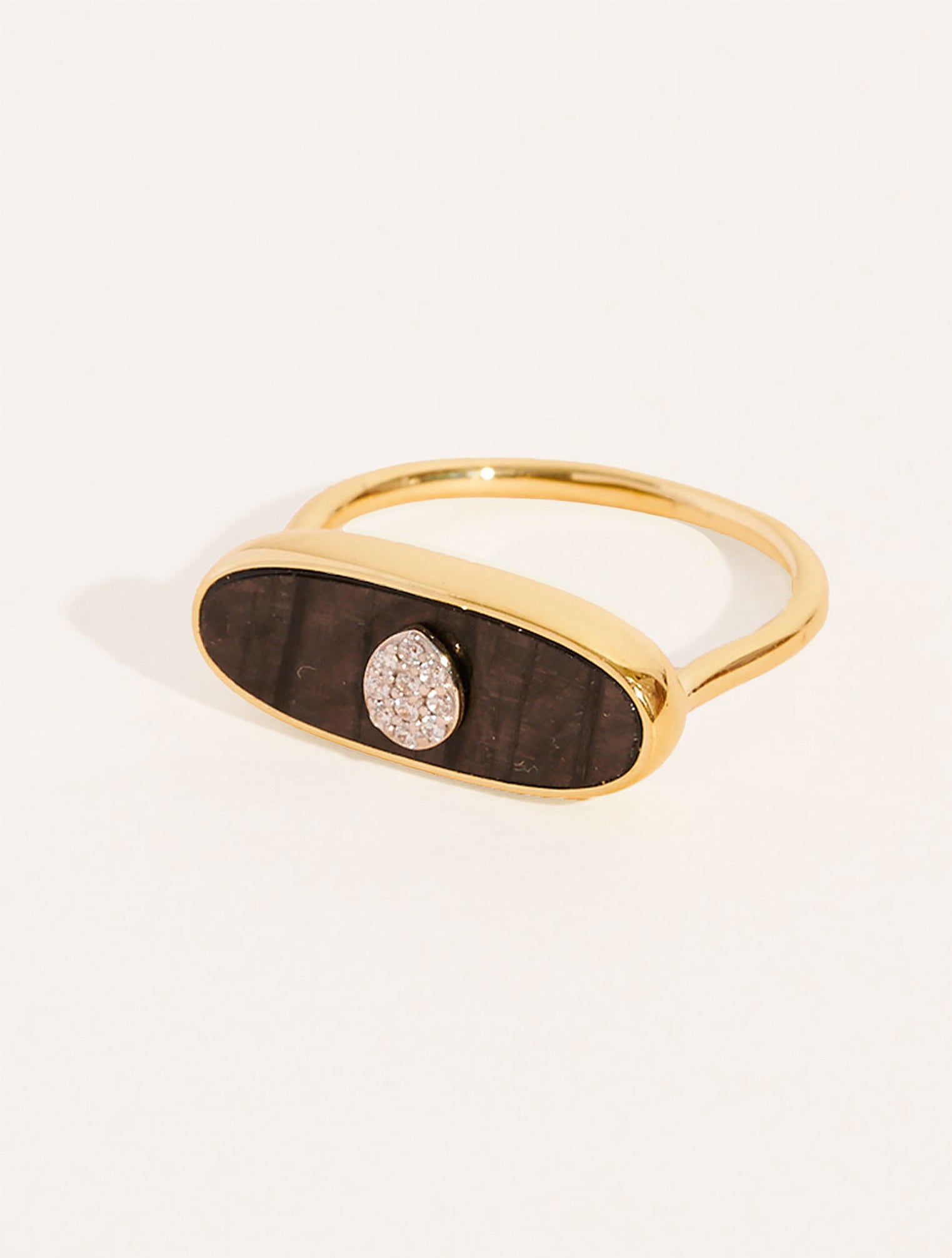 Bague Artistique Années 70 - Sculpture 2 Mains, Laiton Doré Et Onyx, Taille 53