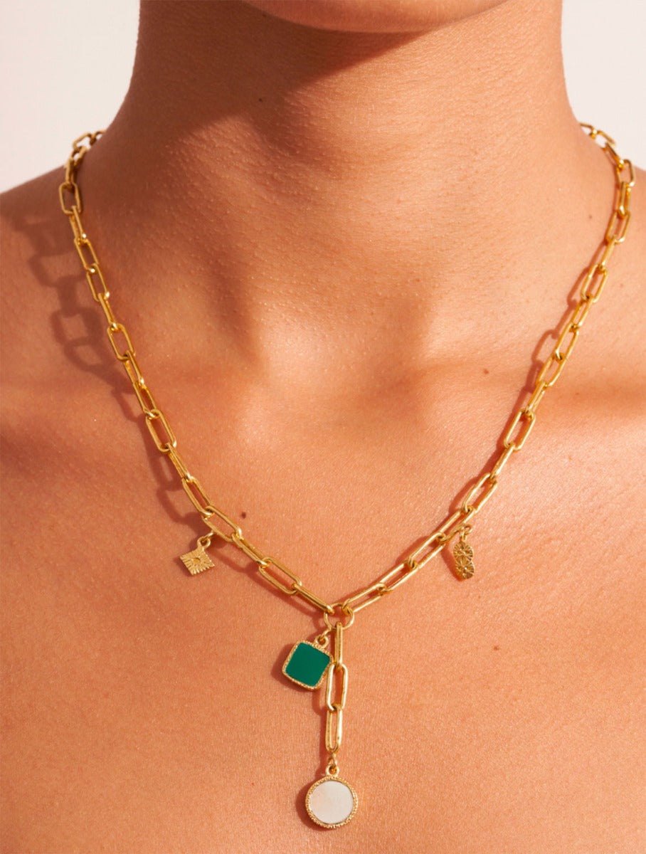 Sautoir Arya - Onyx Vert et Pierre de Lune