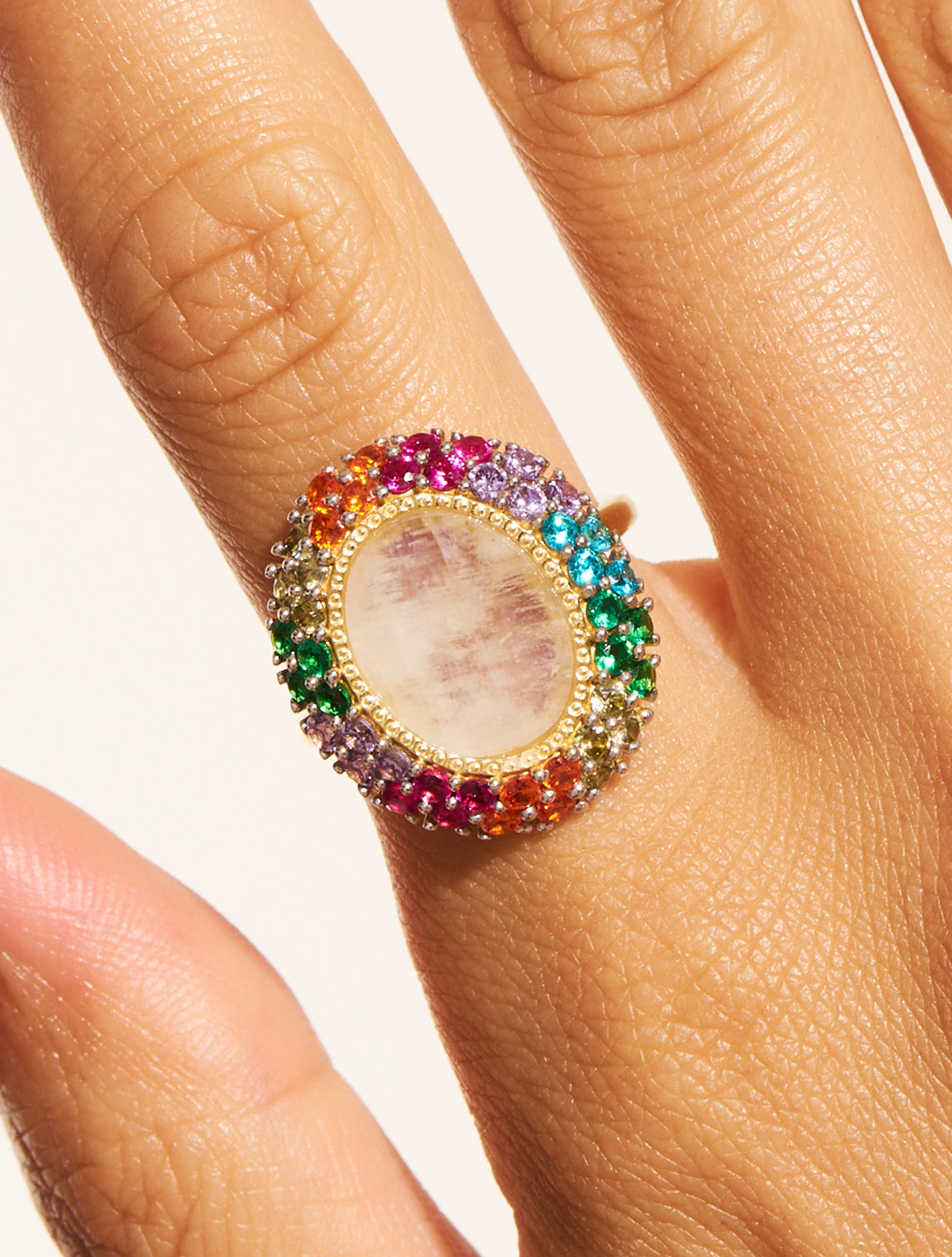 bague ovale mirage pierre de luen zircons multicolor