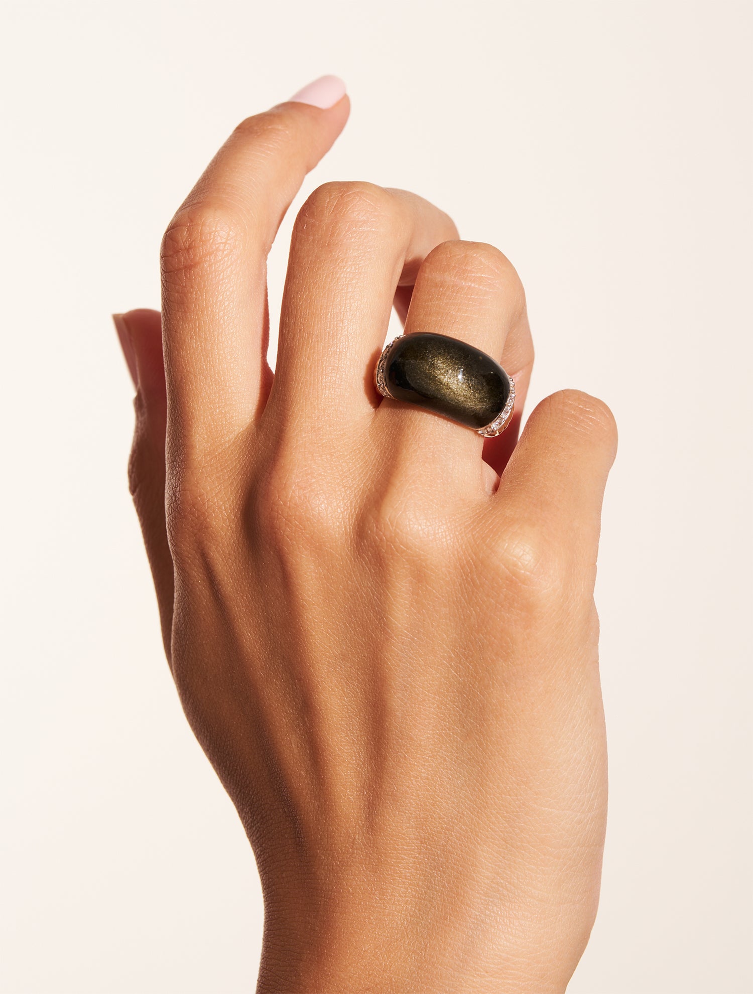 Bague Amenza - Obsidienne Dorée