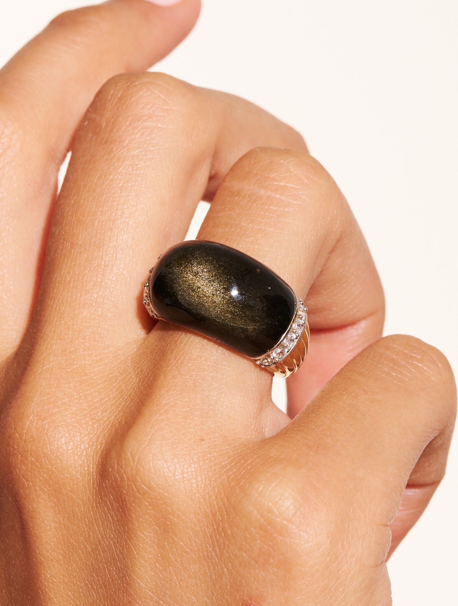 Bague Amenza - Obsidienne Dorée