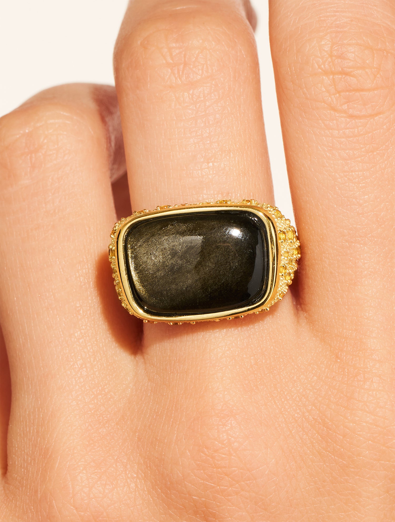 Bague Empreinte - Obsidienne dorée