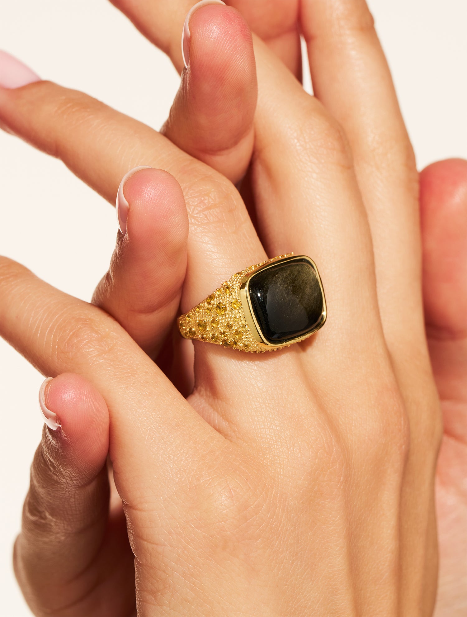 Bague Empreinte - Obsidienne dorée