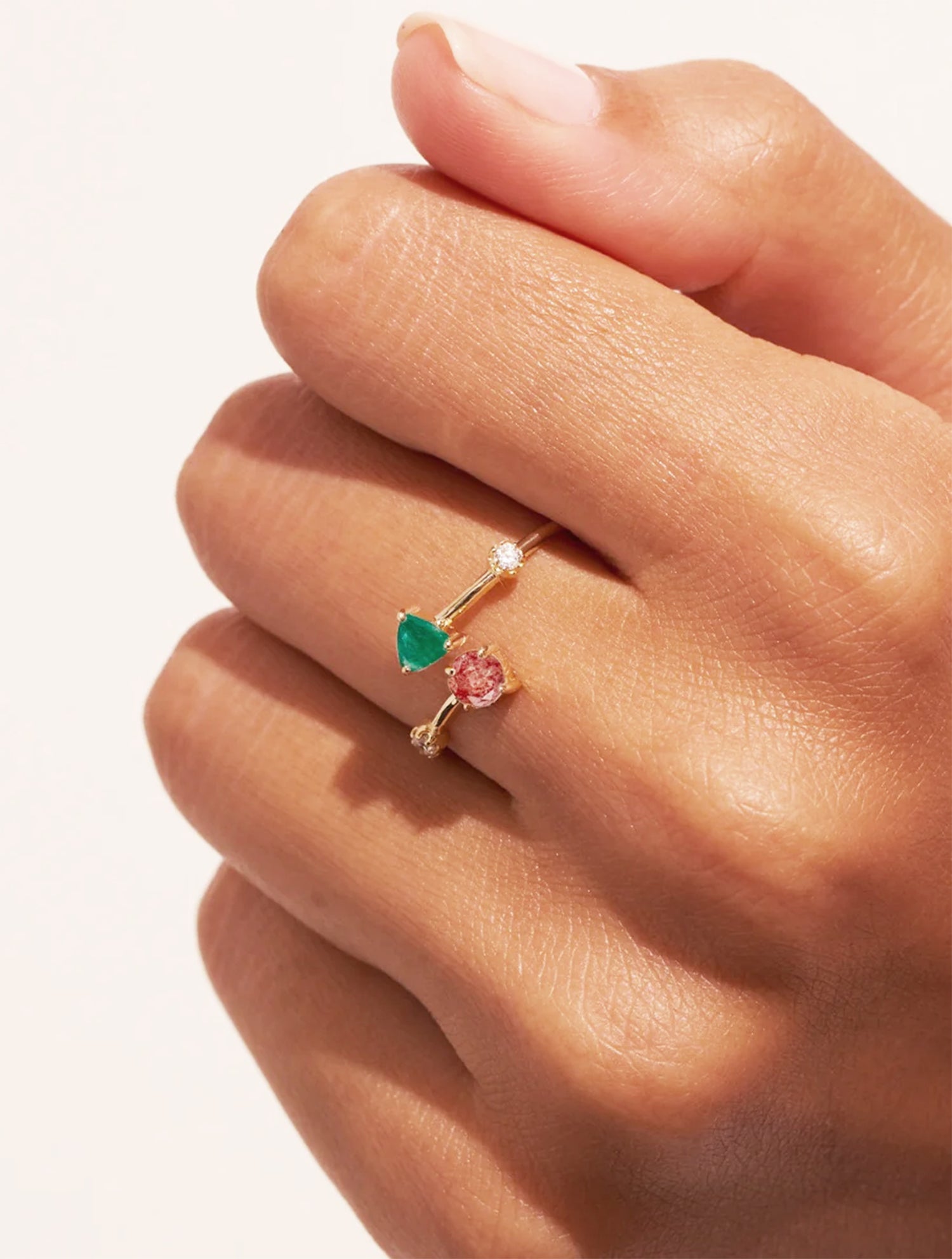 Bague Galia - Amazonite et Quartz Fraise