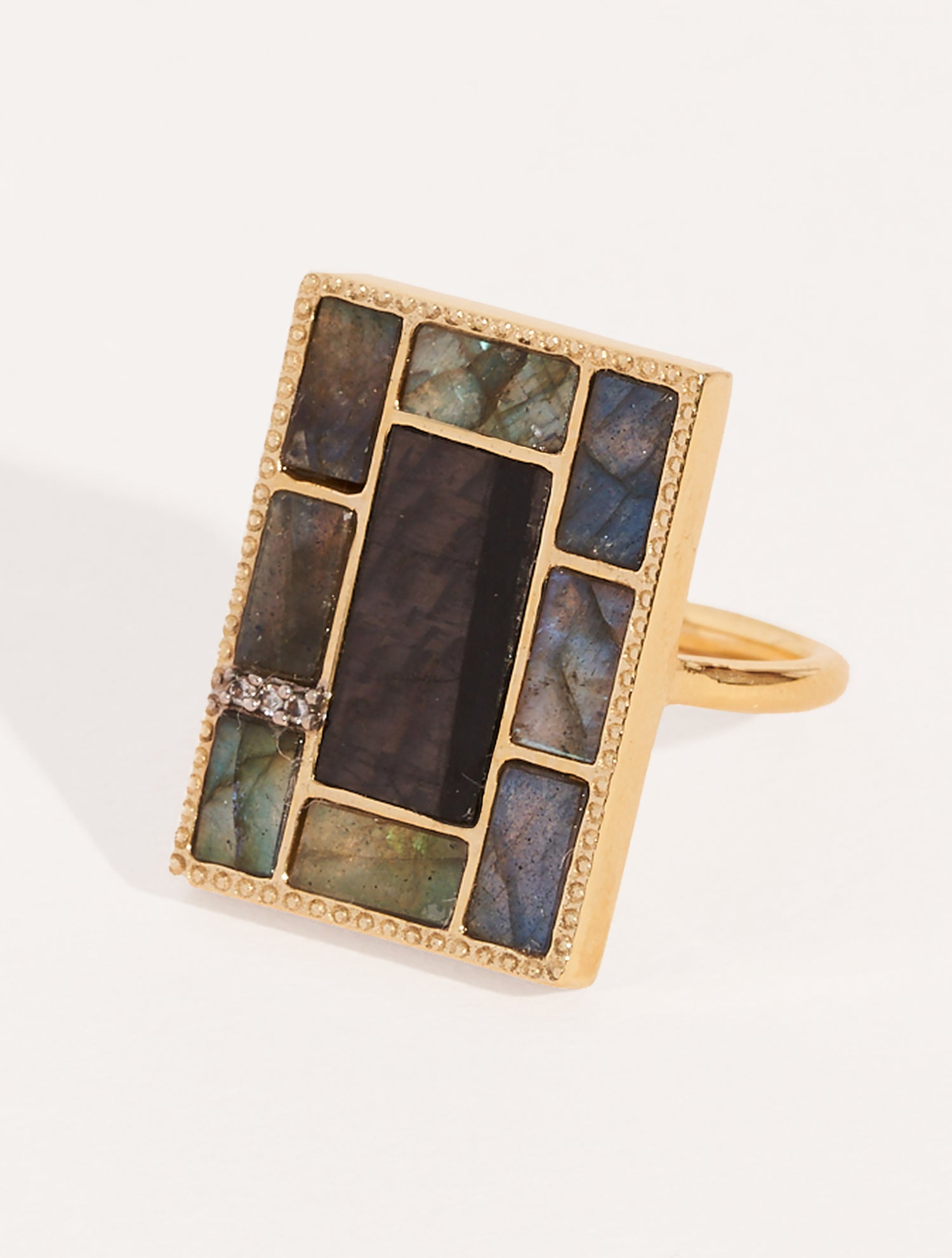 Bague Mara - Onyx Texturé / Labradorite