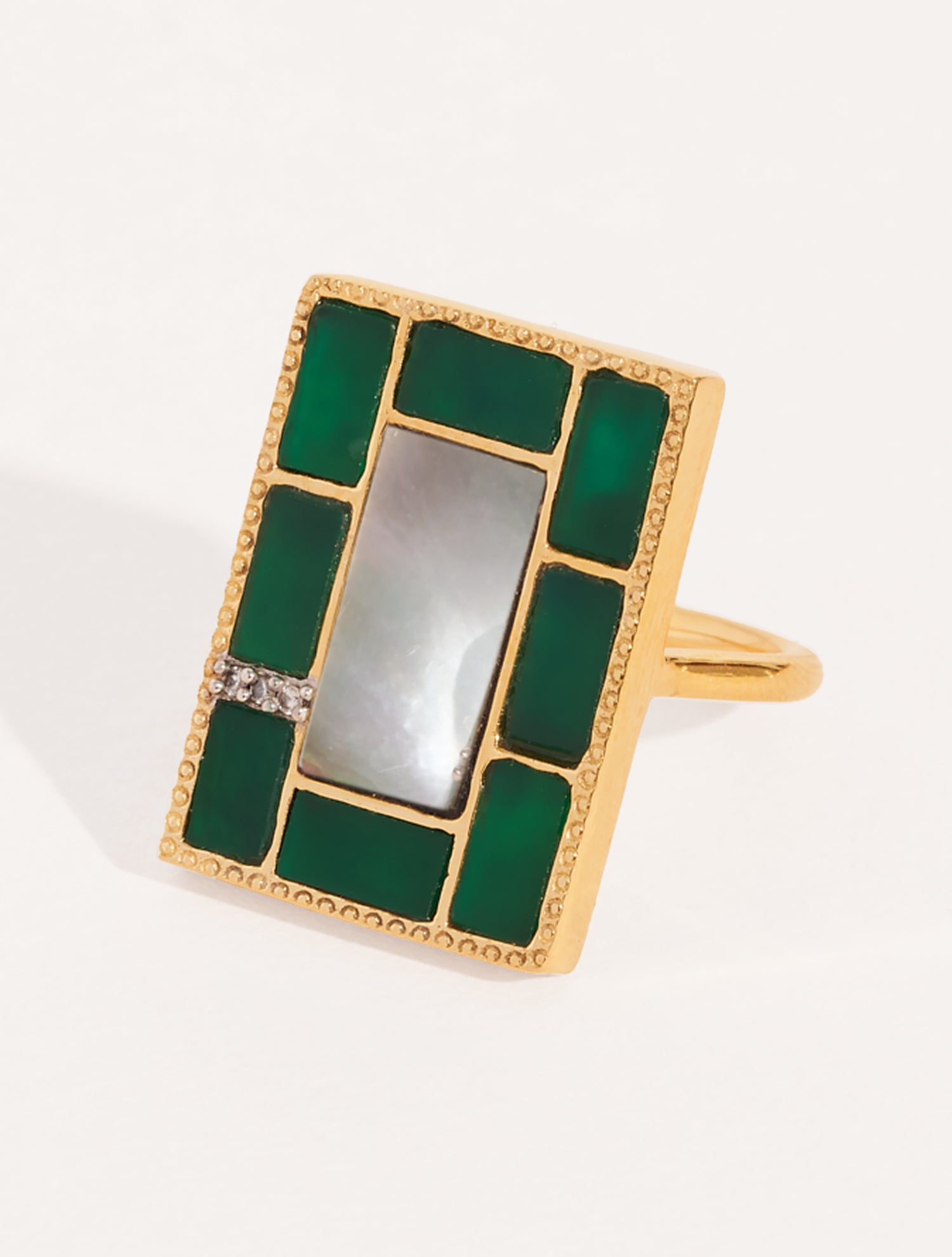 Bague Mara - Onyx Vert / Nacre Grise