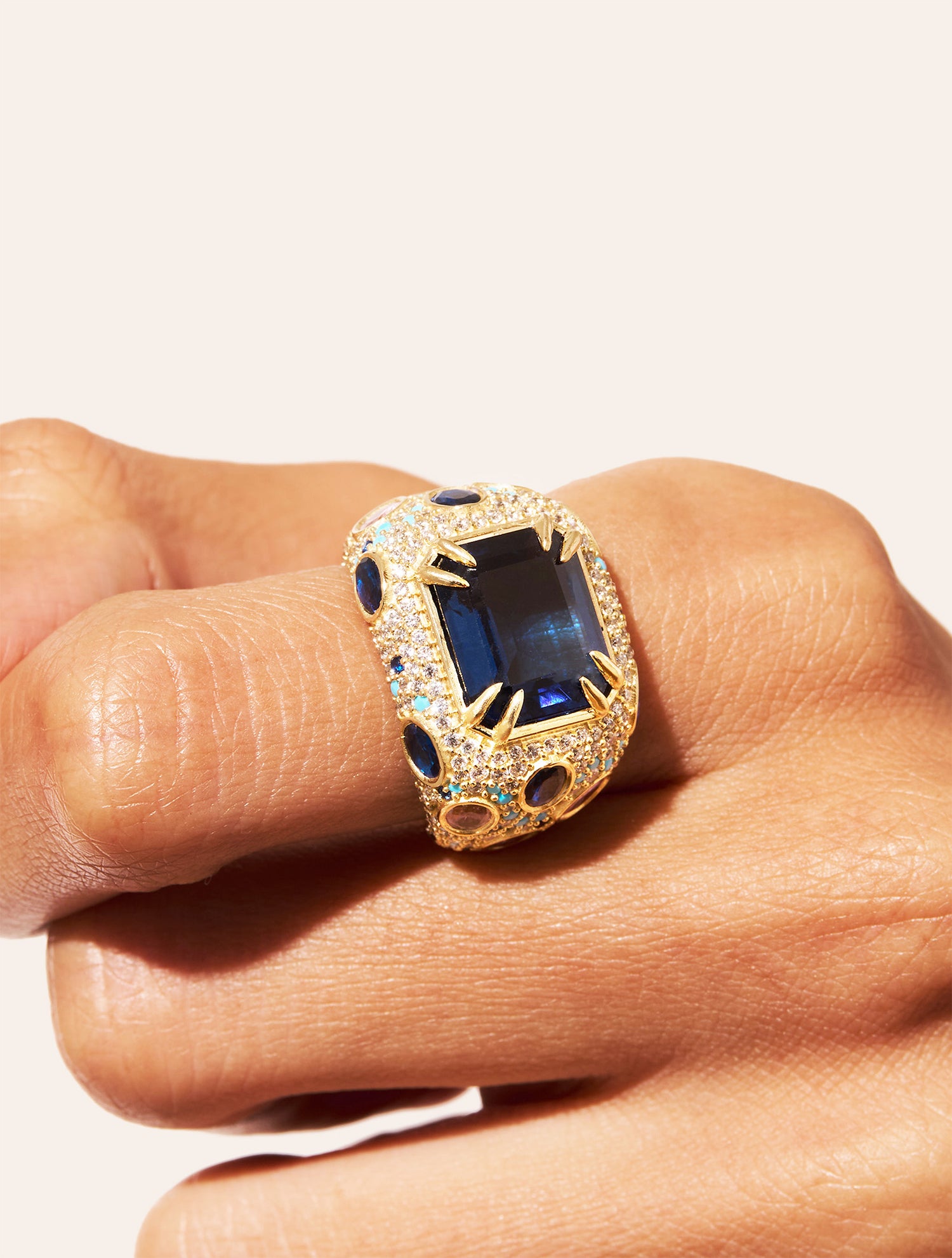 Bague Panthère - Quartz coloré bleu