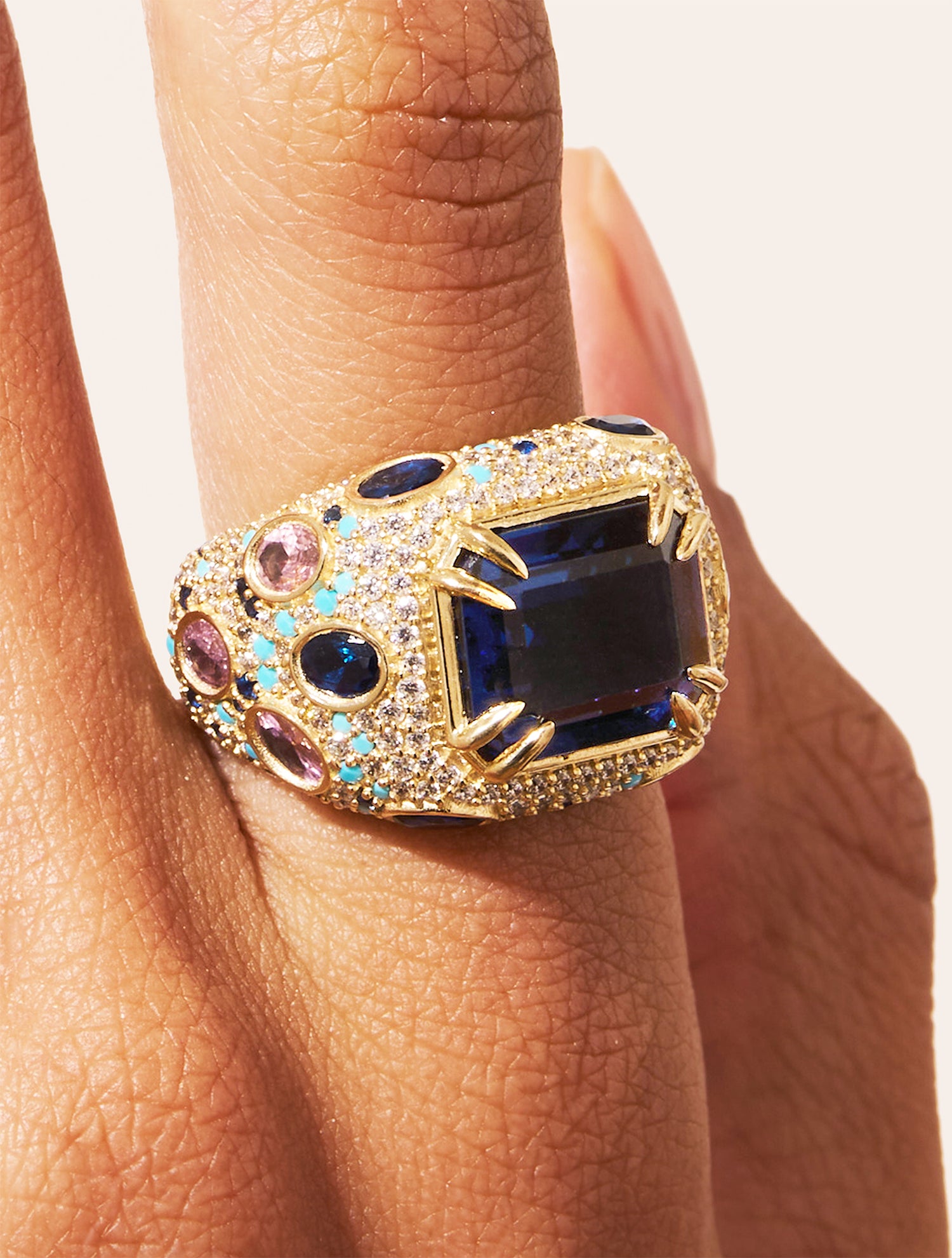 Panther Ring - Colored Blue Quartz