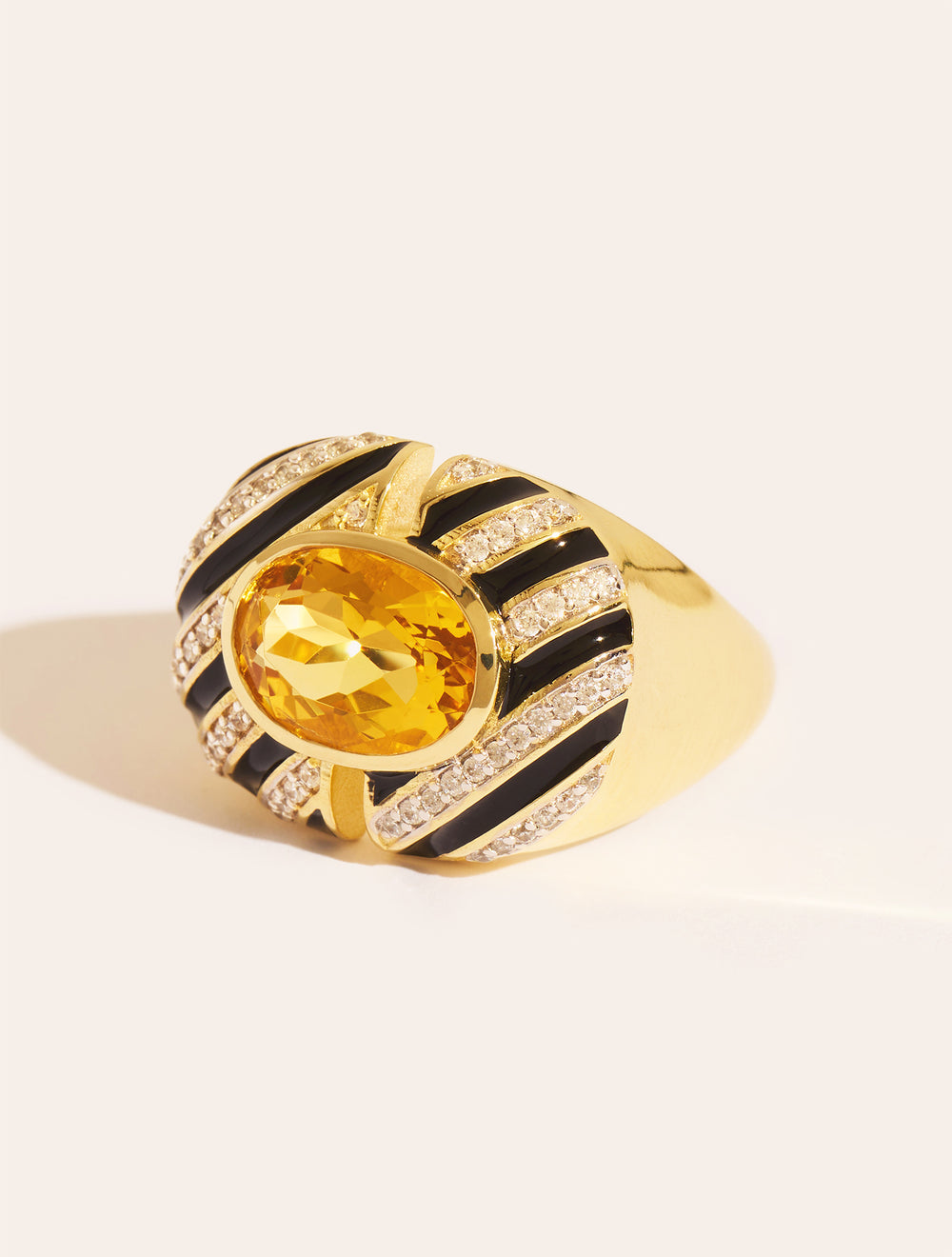 Bague Règne animal - Zèbre - Quartz coloré jaune & émail noir