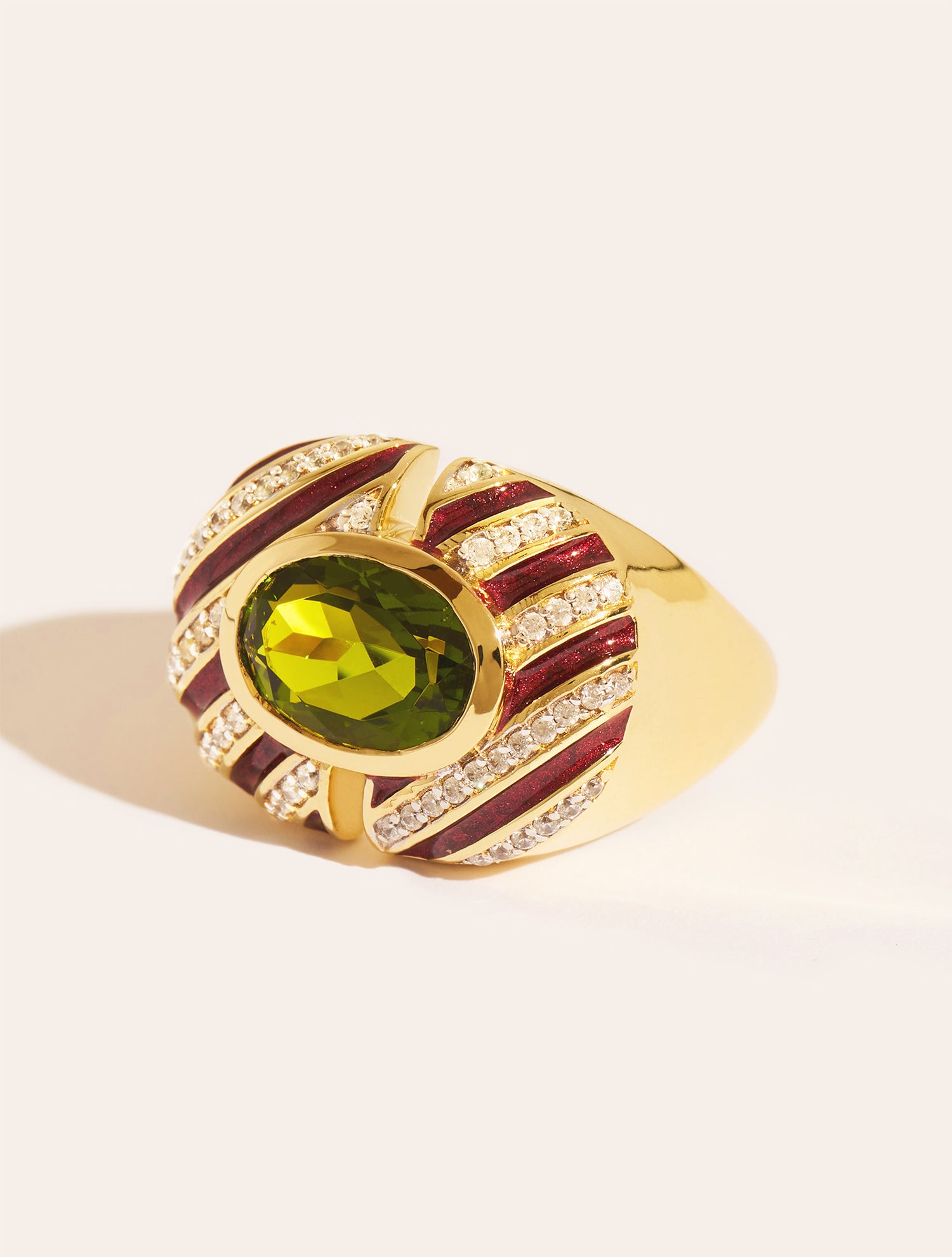 Bague Zèbre - Quartz coloré vert & émail bordeaux