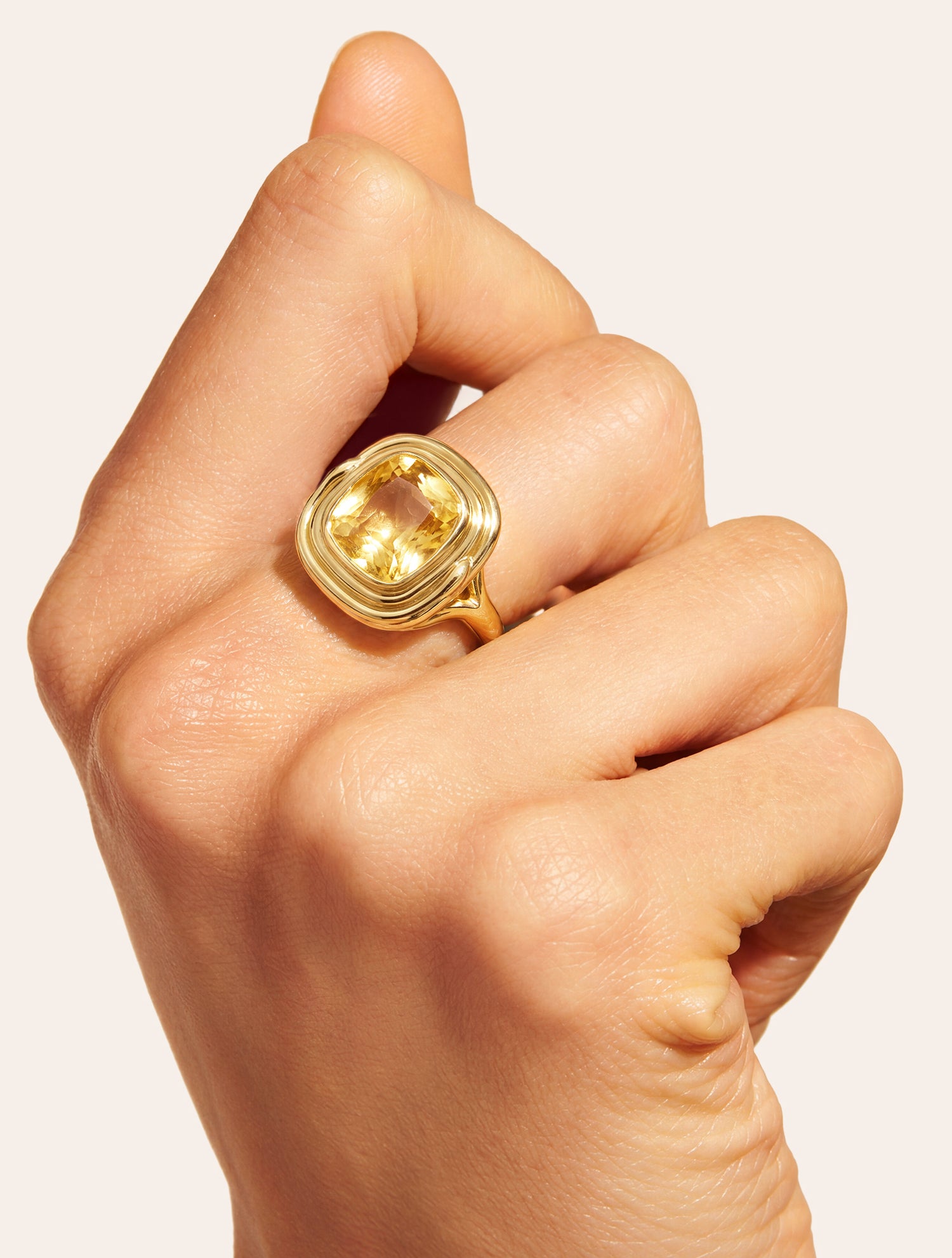 Bague carrée - Quartz coloré jaune - Riviera
