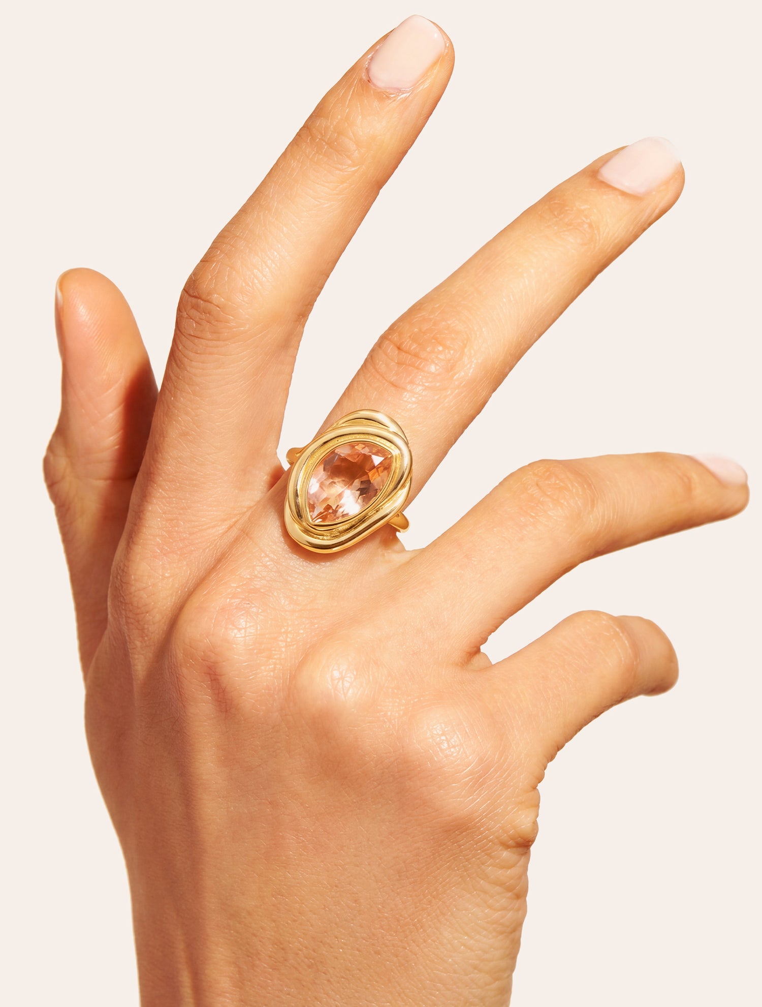 Bague poire - quartz coloré rose - Riviera