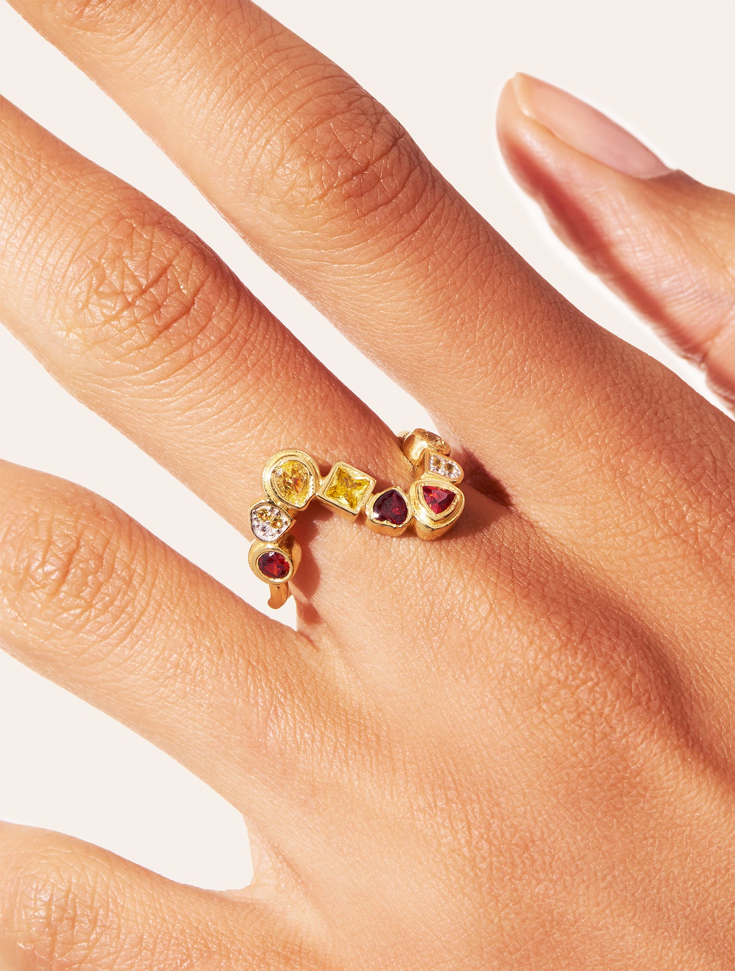 Bague Rivière - Zircons jaune et grenat