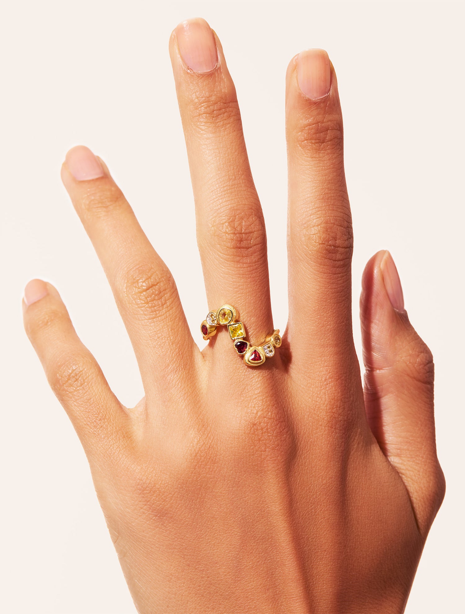 Bague Rivière - Zircons jaune et grenat