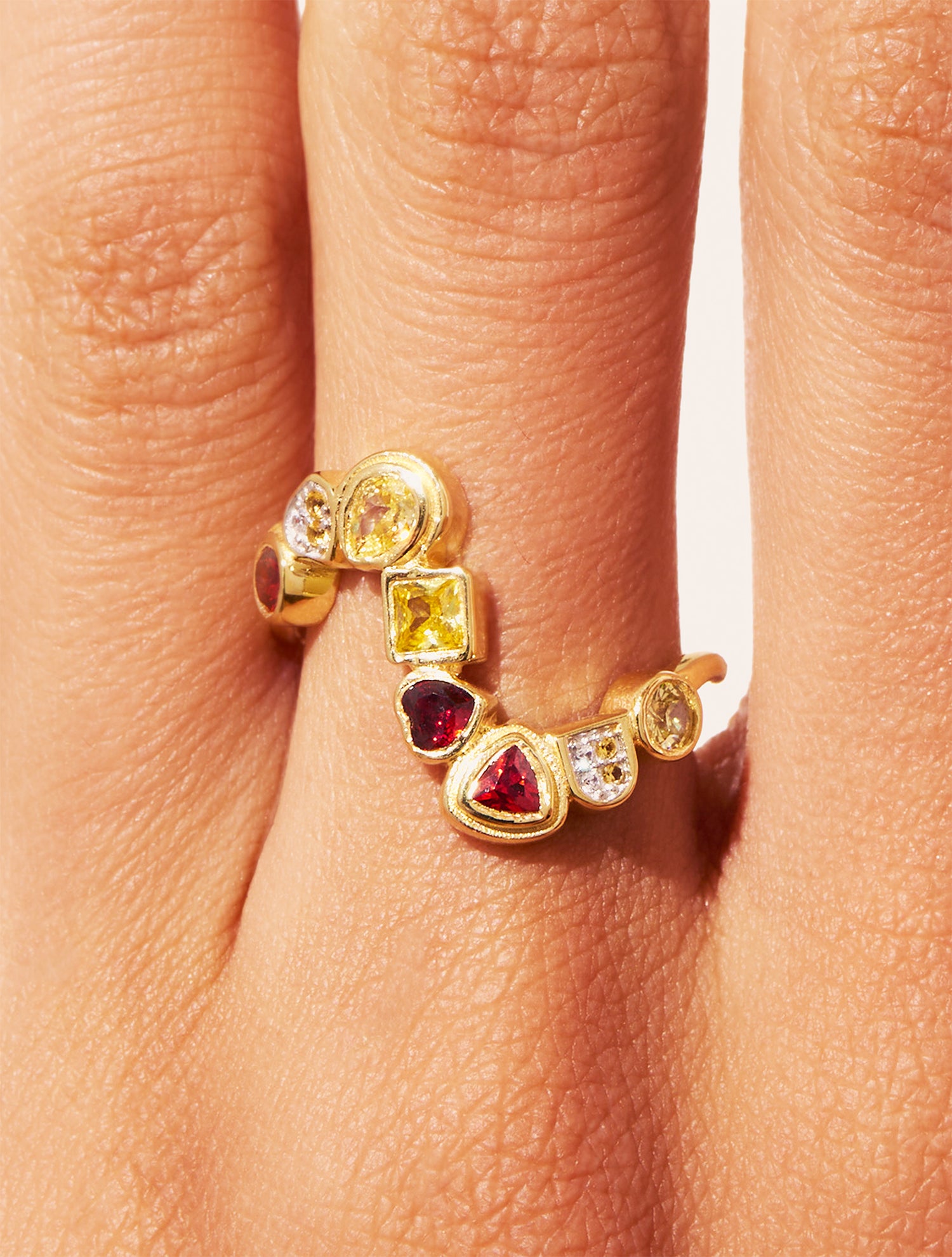 Bague Rivière - Zircons jaune et grenat