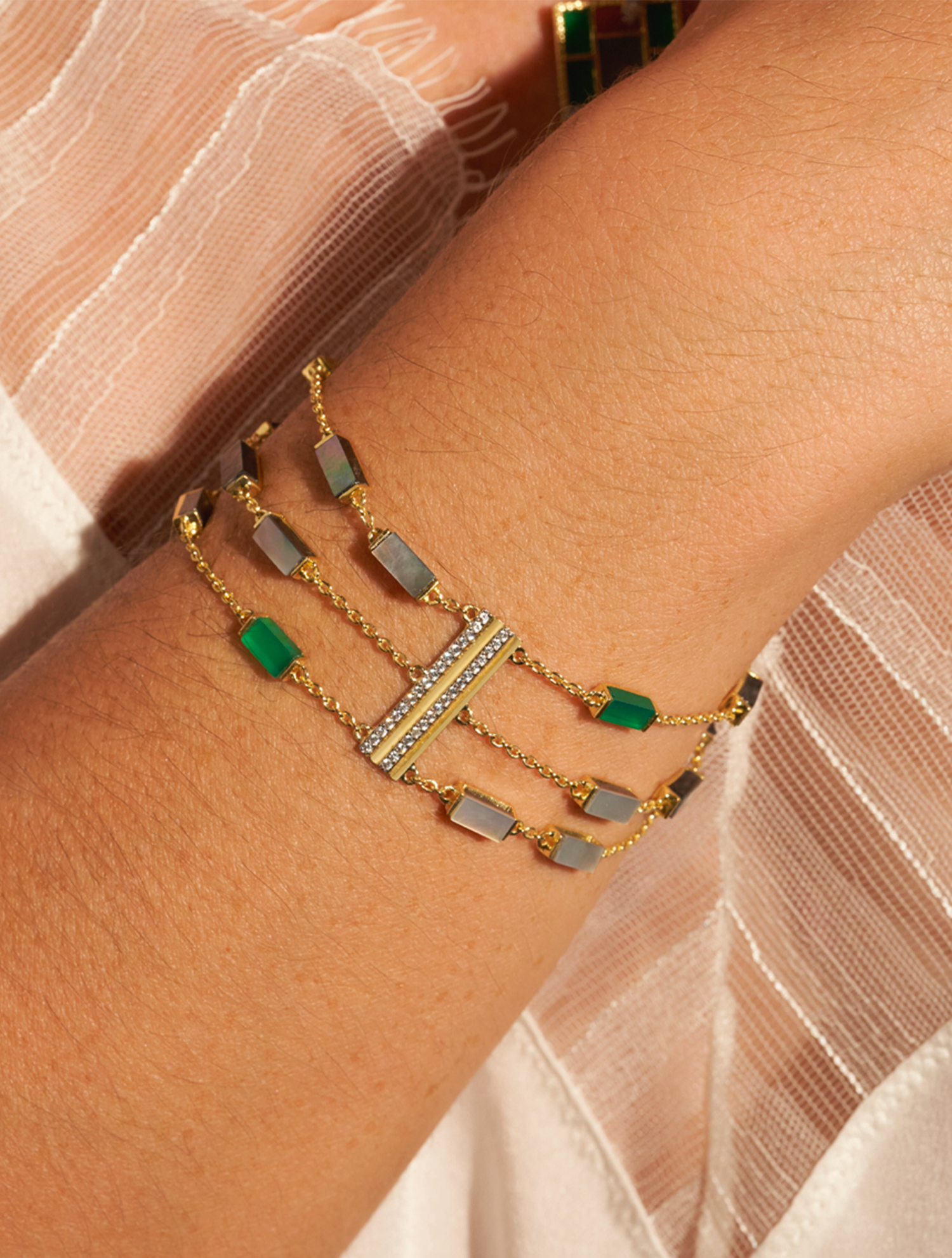 Mara Bracelet - Green Onyx / Grey Mother-of-Pearl