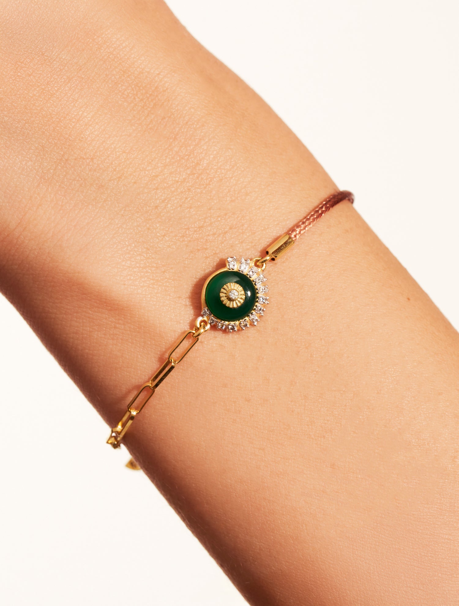 Bracelet coquillage - Beige/Onyx vert