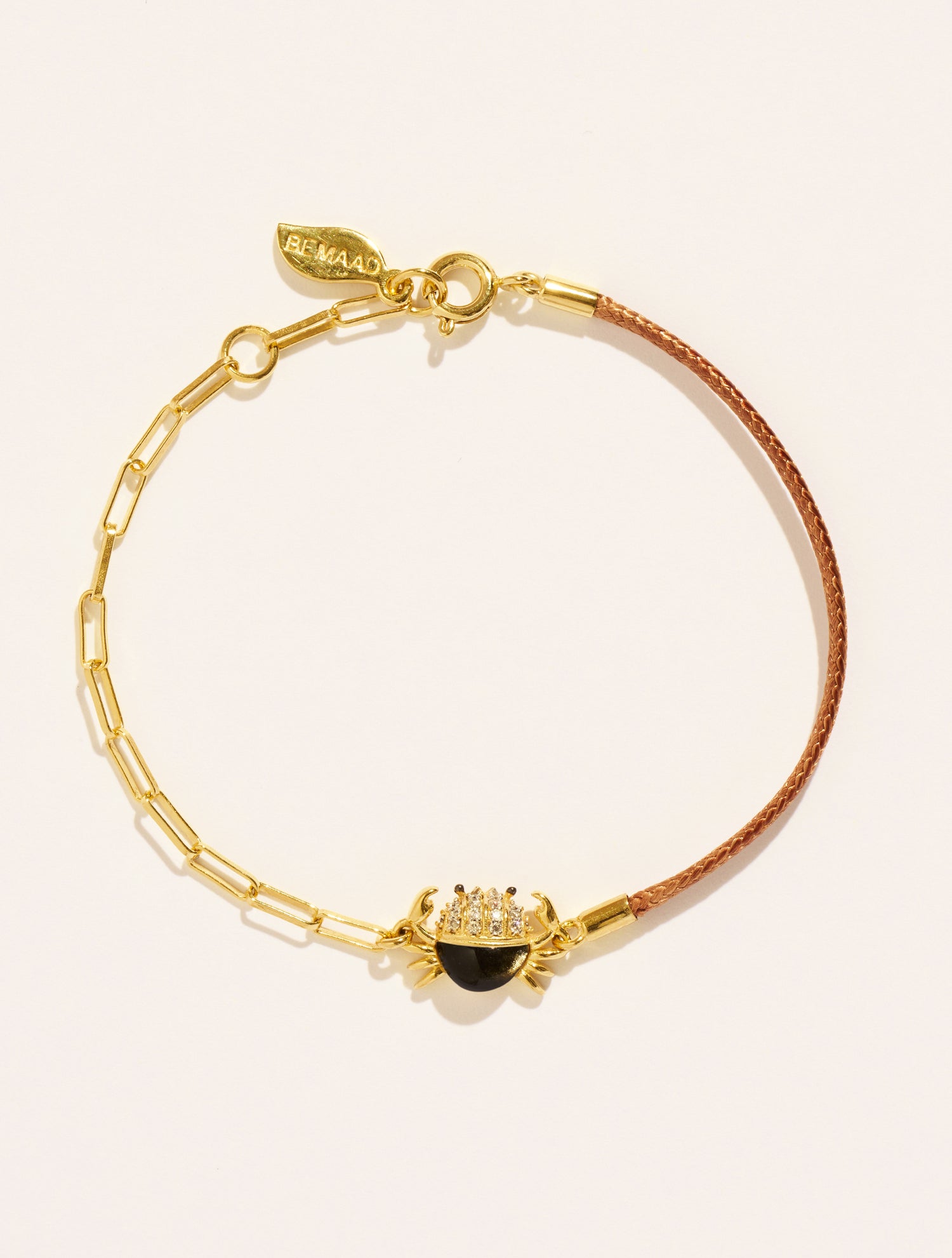 Bracelet Crabe - Beige/Obsidienne dorée