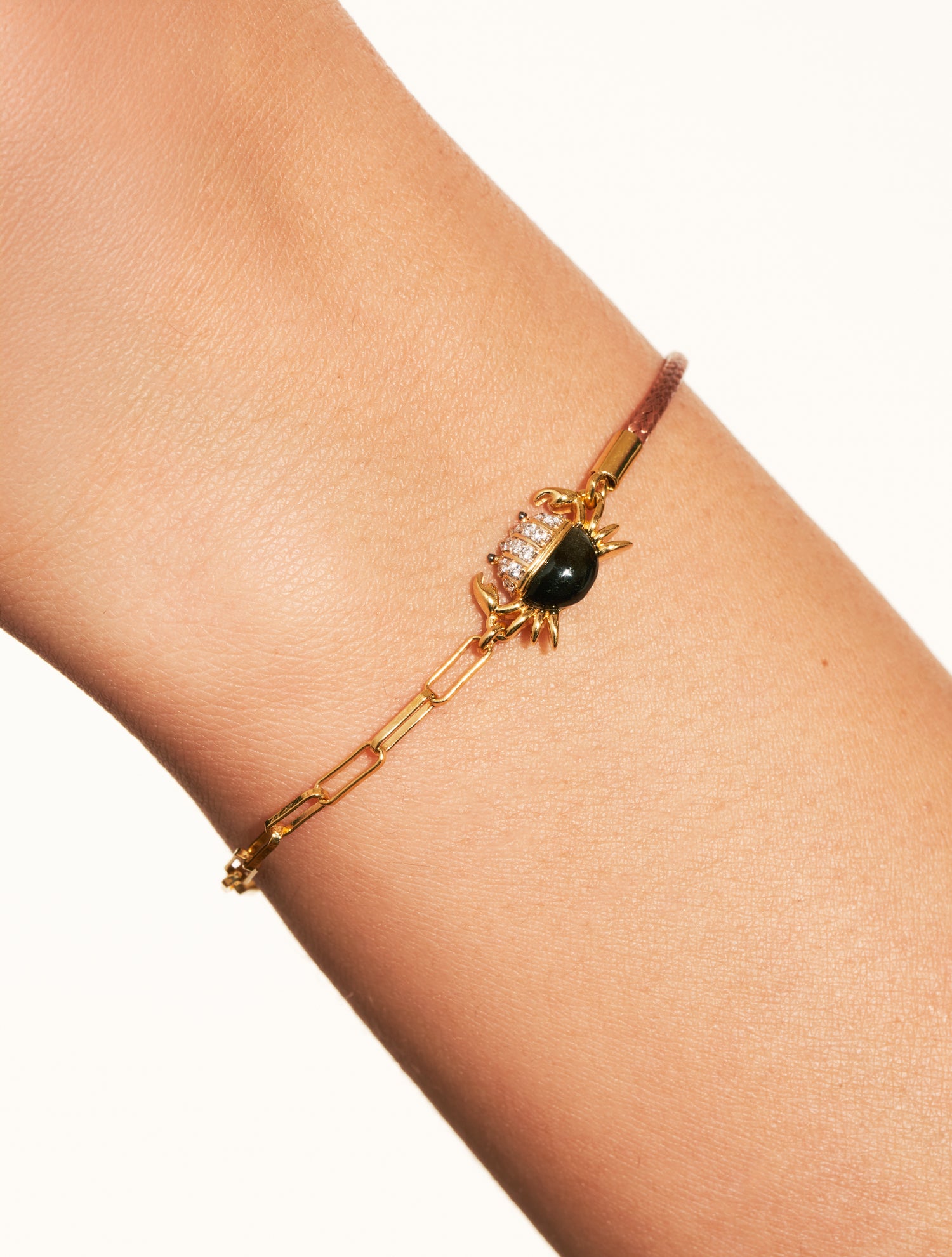 Bracelet Crabe - Beige/Obsidienne dorée