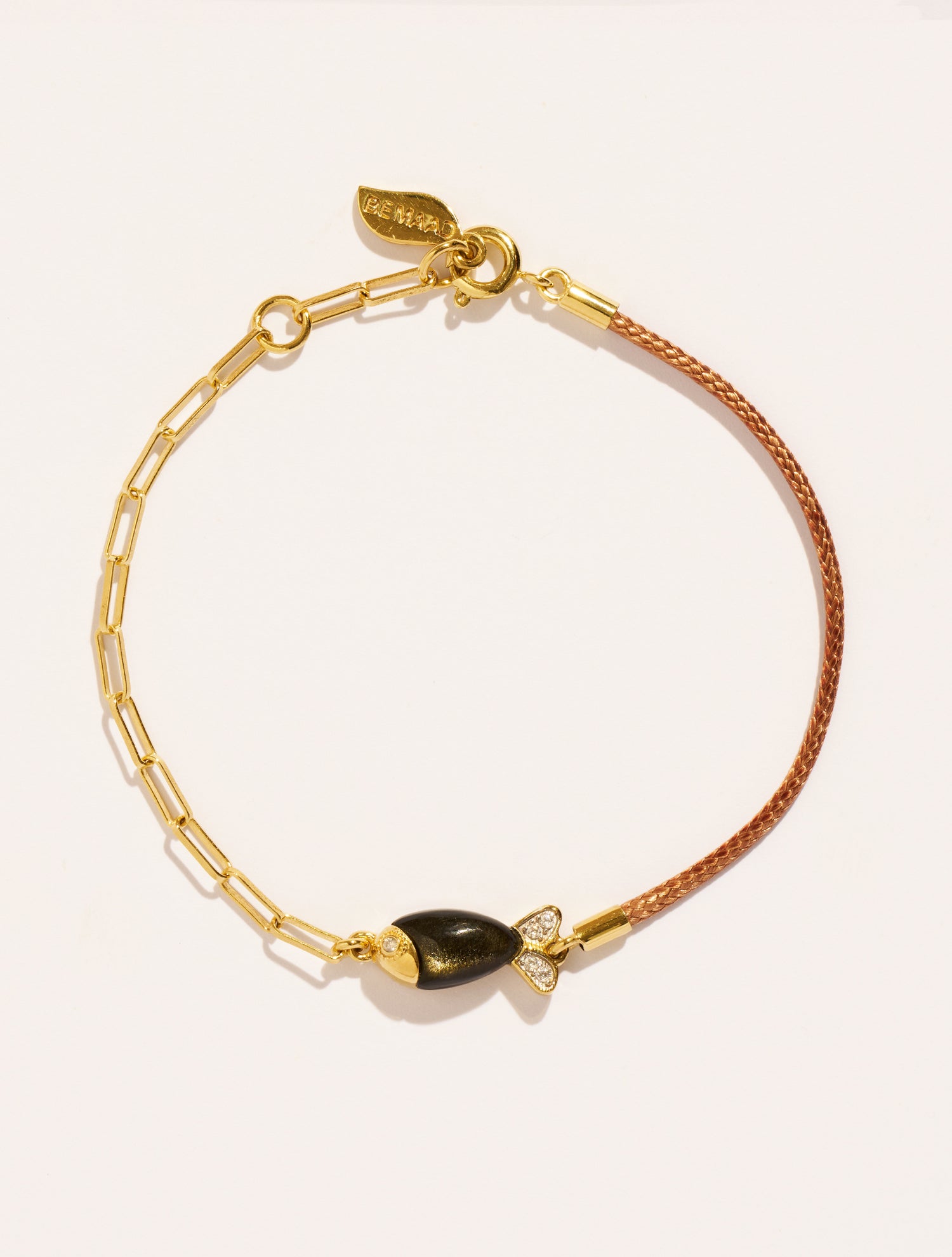 Bracelet poisson - Beige/Obsidienne dorée