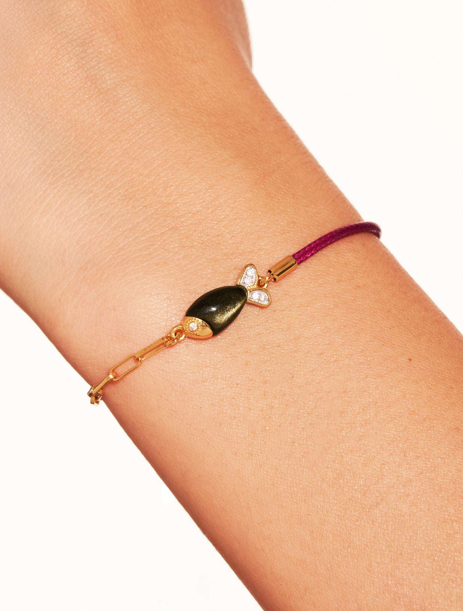 Bracelet poisson - Bordeaux/Obsidienne dorée