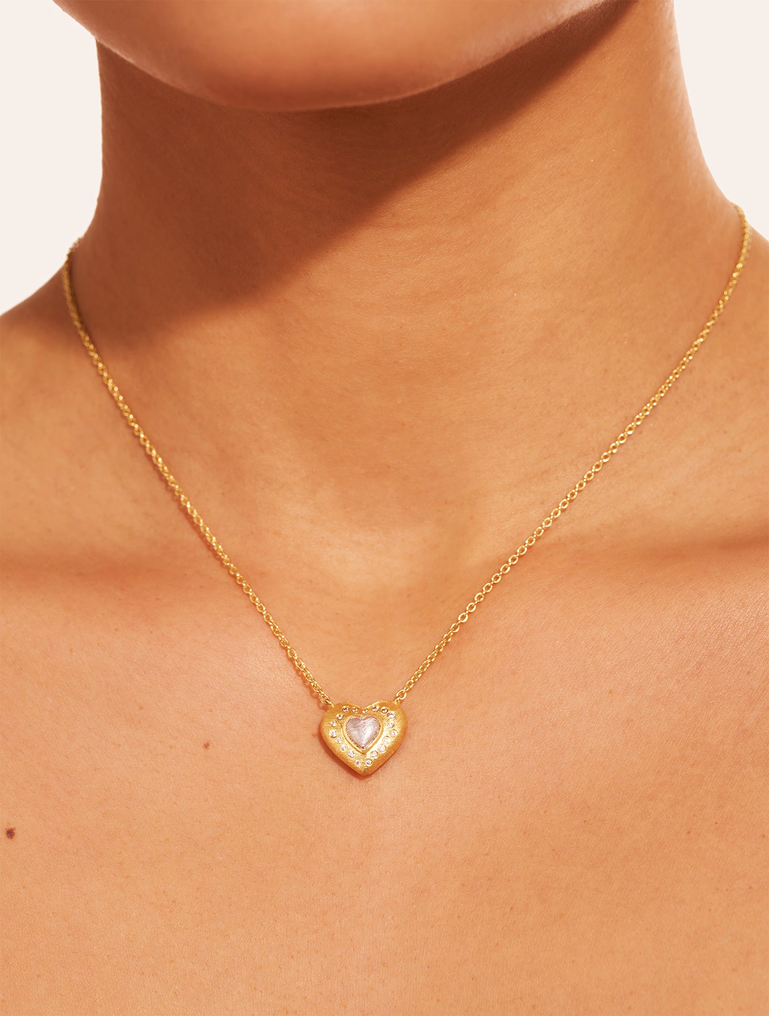 Magnetic Heart Necklace - White Zircon and Silver