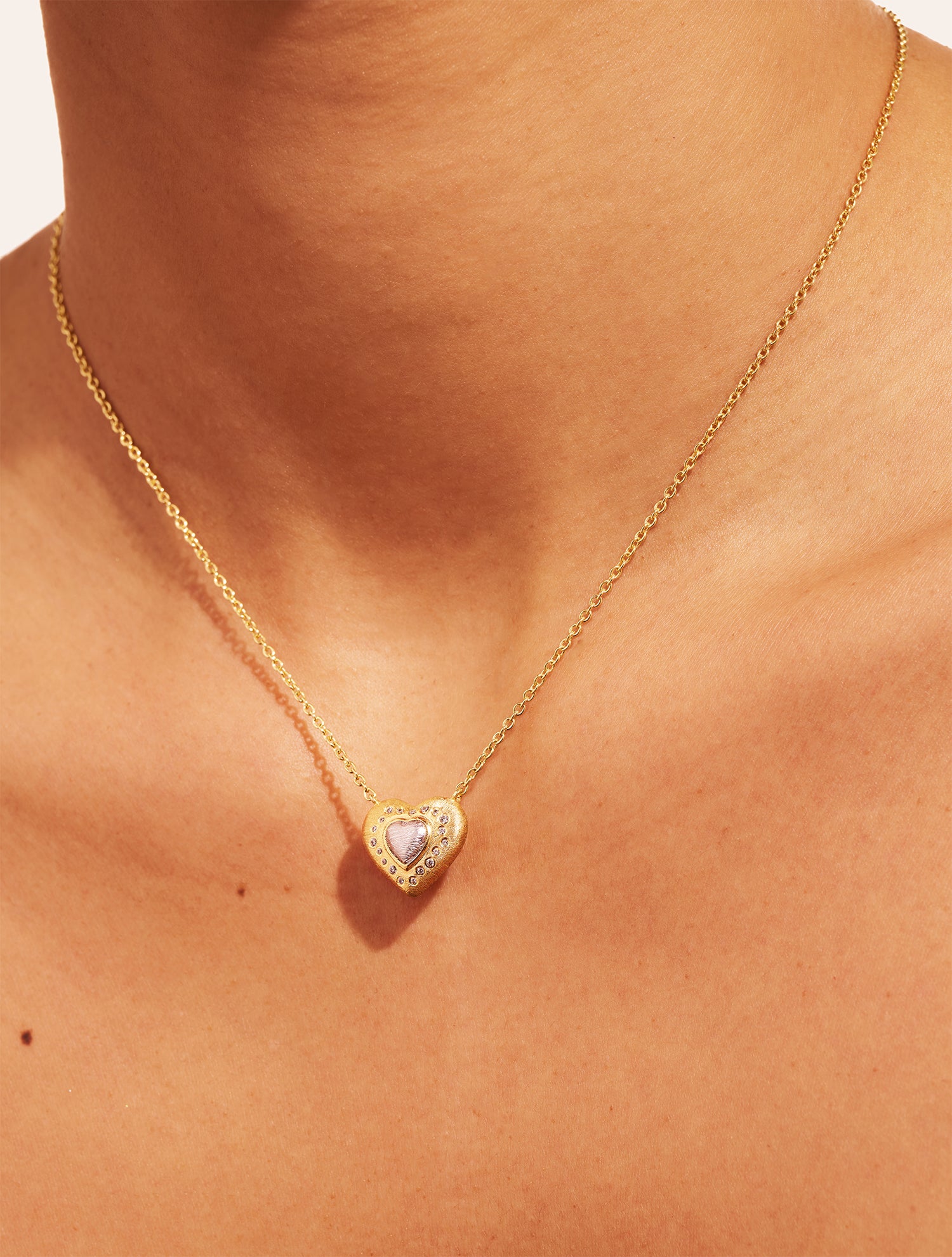 Magnetic Heart Necklace - White Zircon and Silver