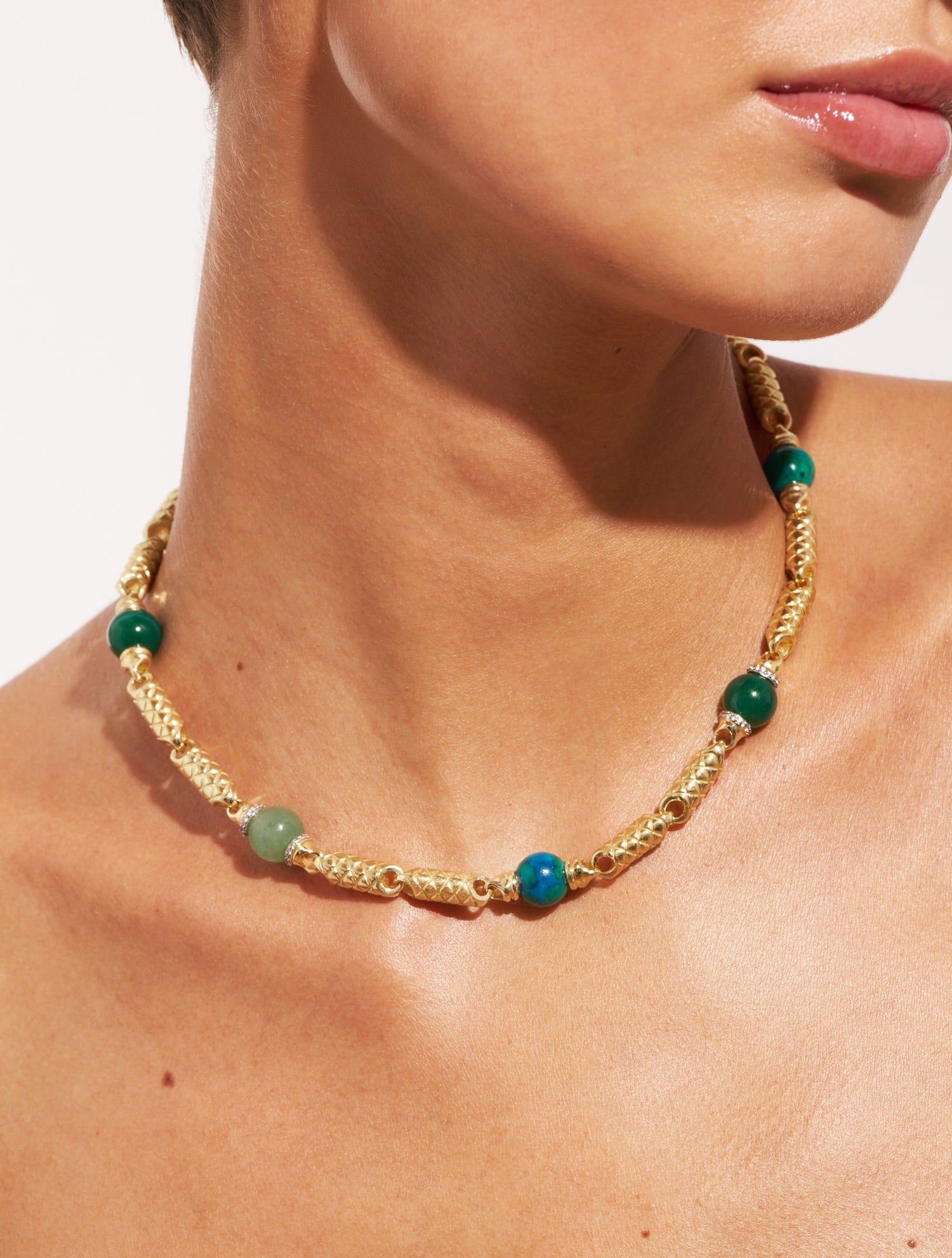 Collier Oro - Aventurine, Chrysocolle & Onyx Vert