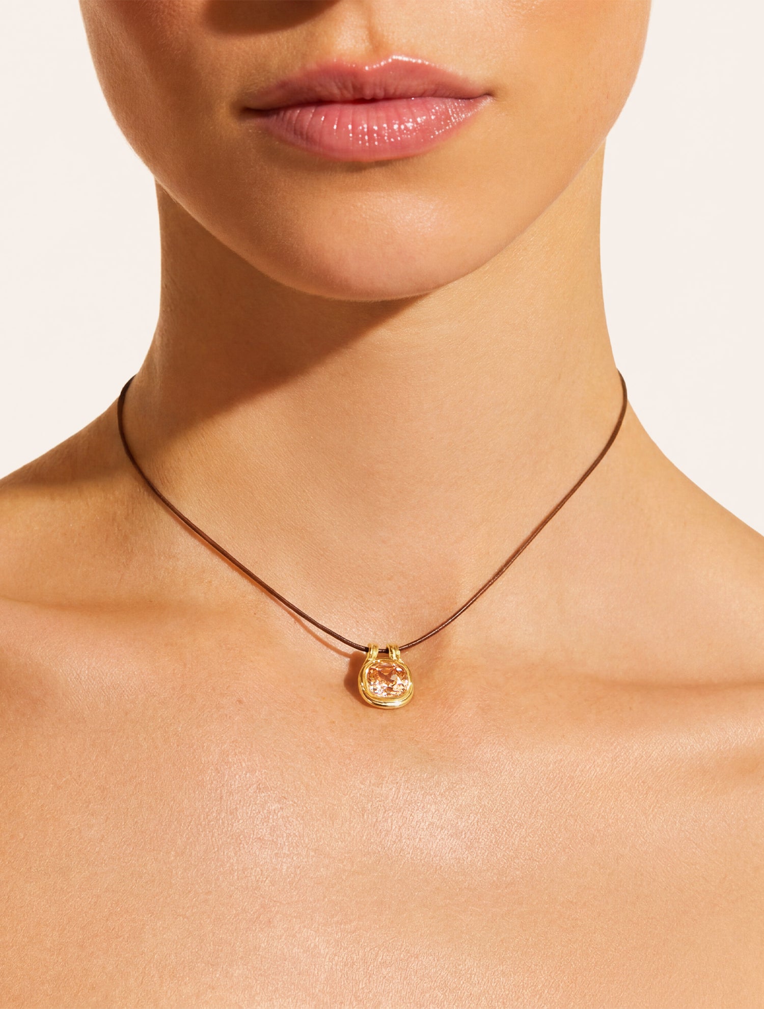 Collier carré - Quartz coloré champagne - Riviera