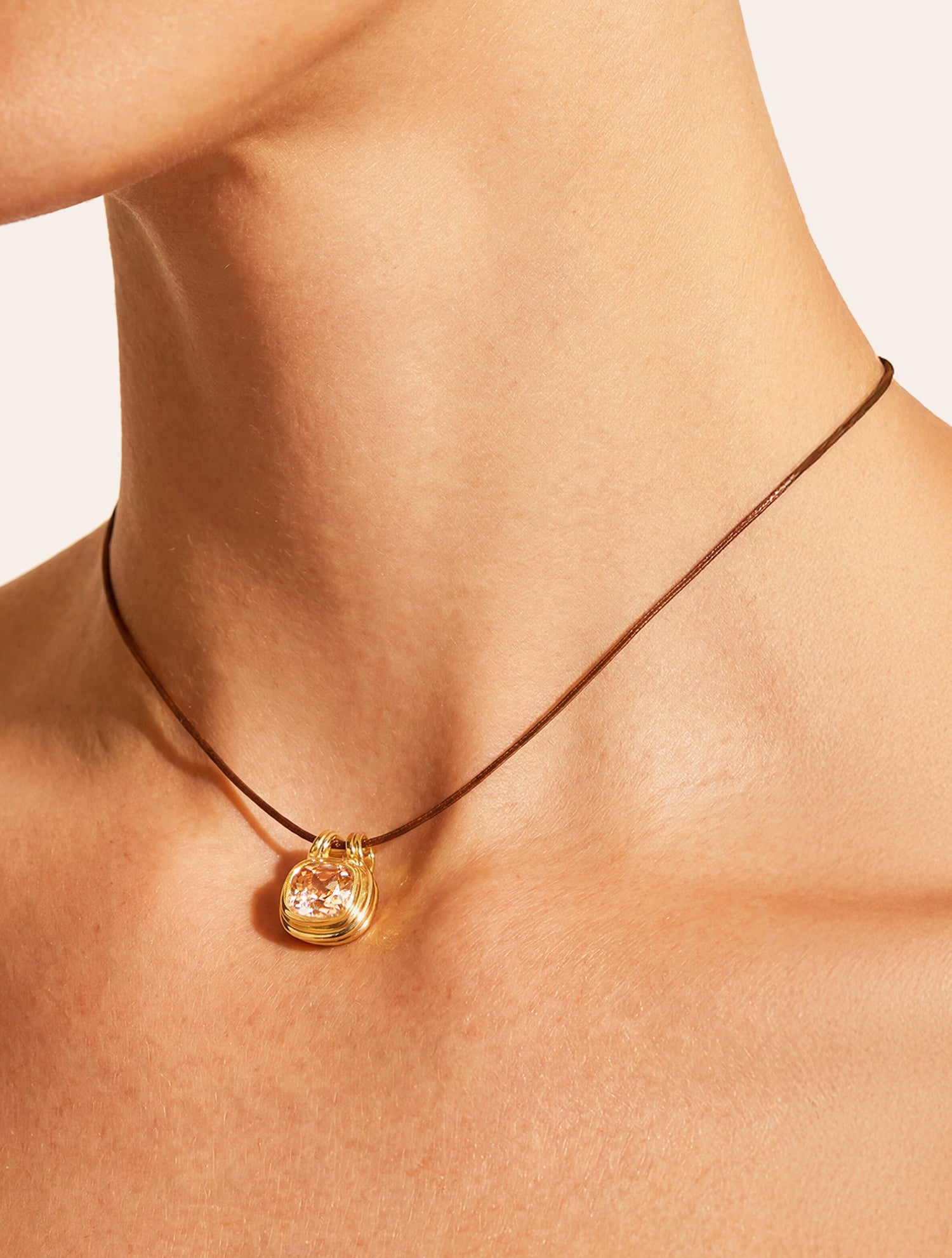 Collier carré - Quartz coloré champagne - Riviera