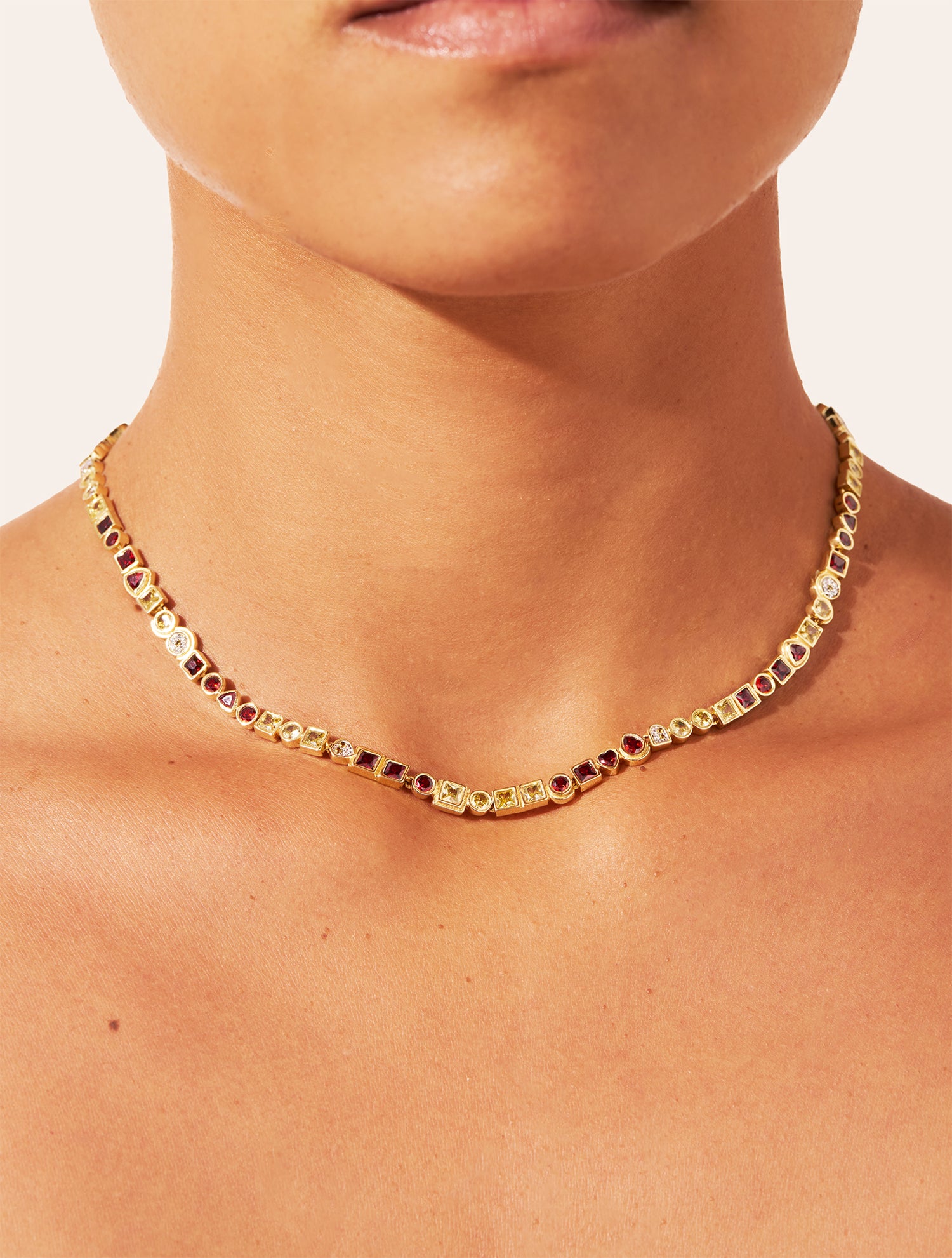 Collier Rivière - Zircons jaune et grenat