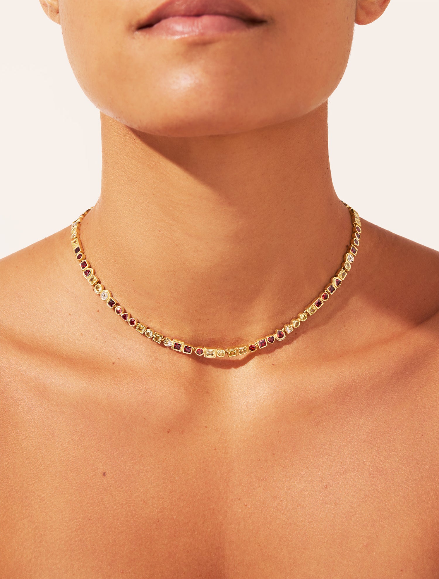 Collier Rivière - Zircons jaune et grenat