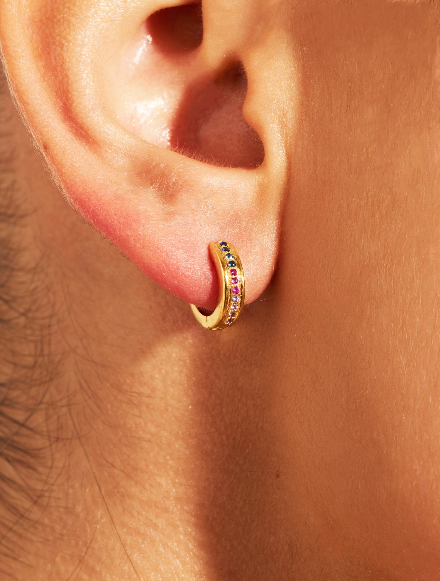 Mini Créoles Rive D'or striées - Bleus, fushia, violet