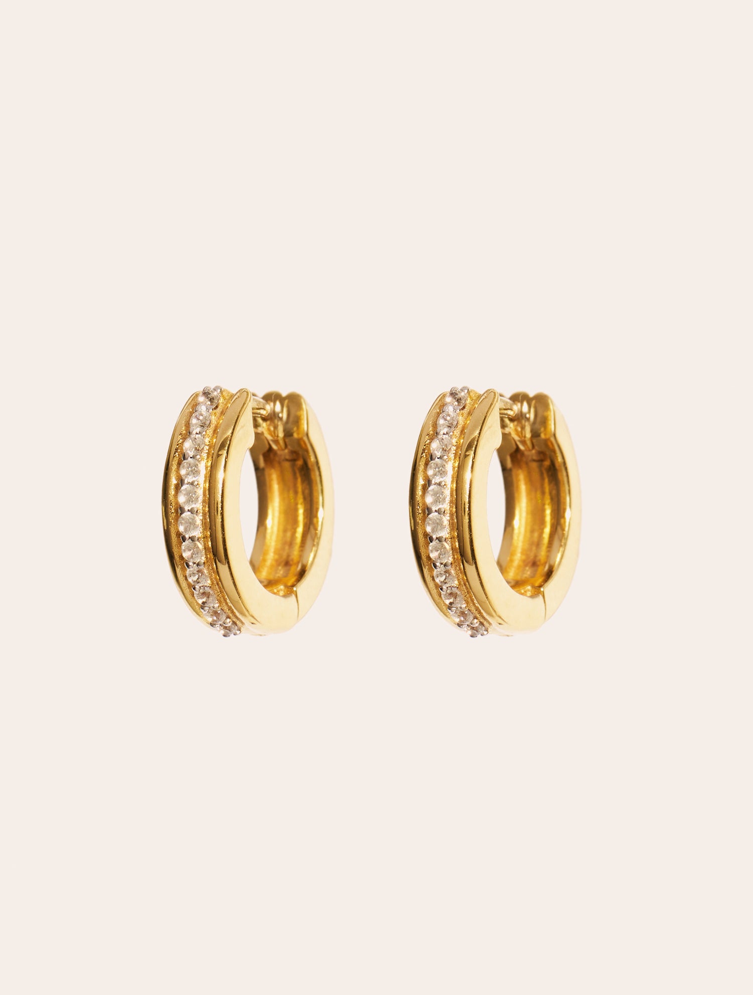 Mini Créoles Rive D'or striées - Zircons blancs