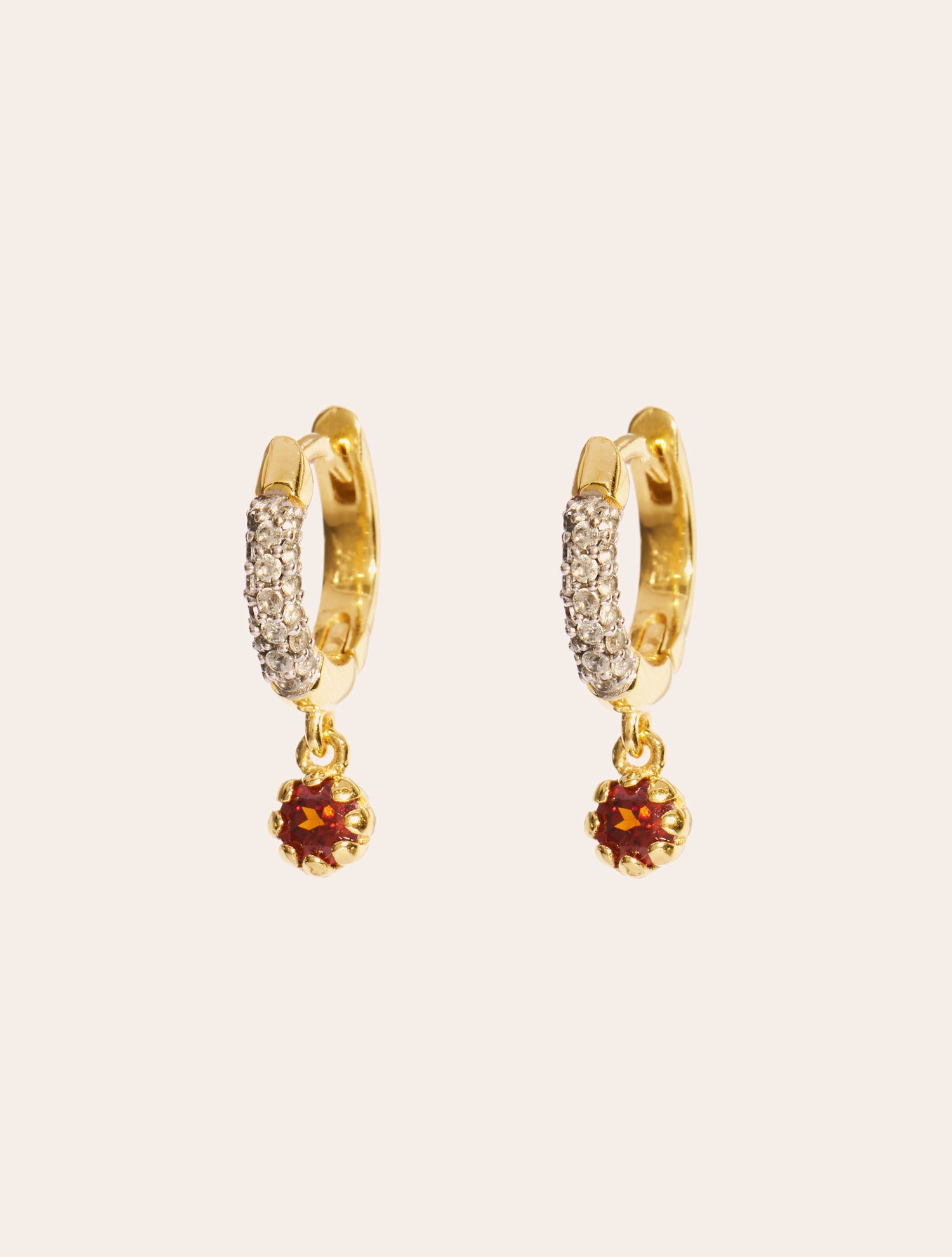 Mini Créoles Rive D'or pampilles - Zircons grenat