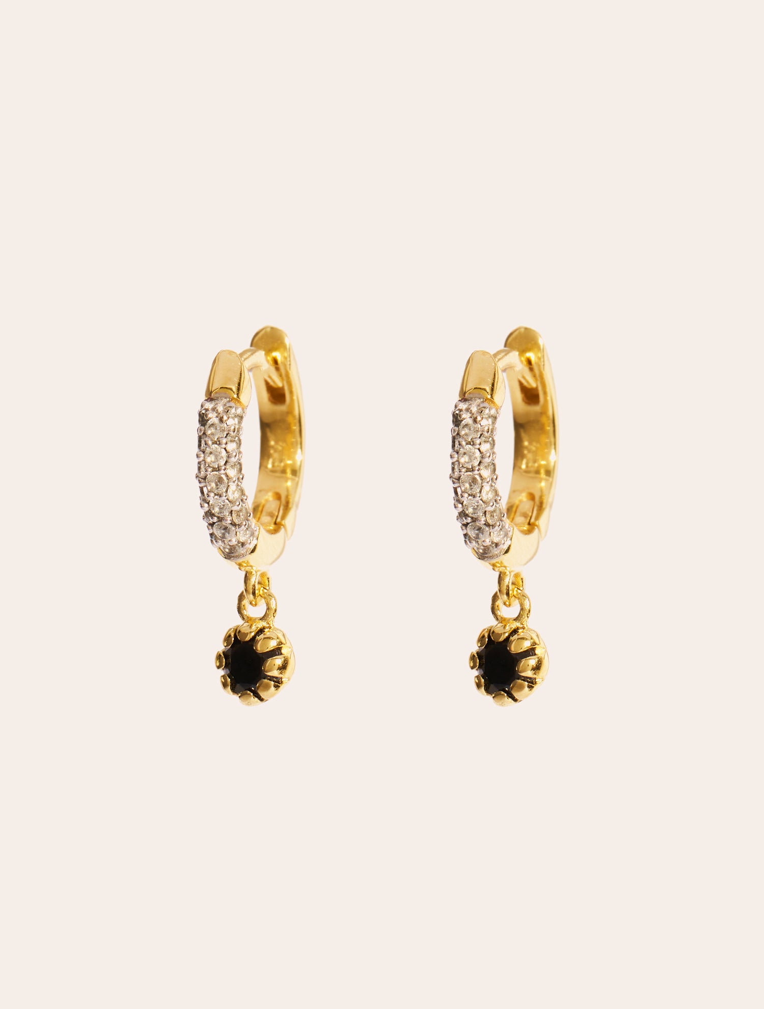 Mini Créoles Rive D'or pampilles - Zircons noirs