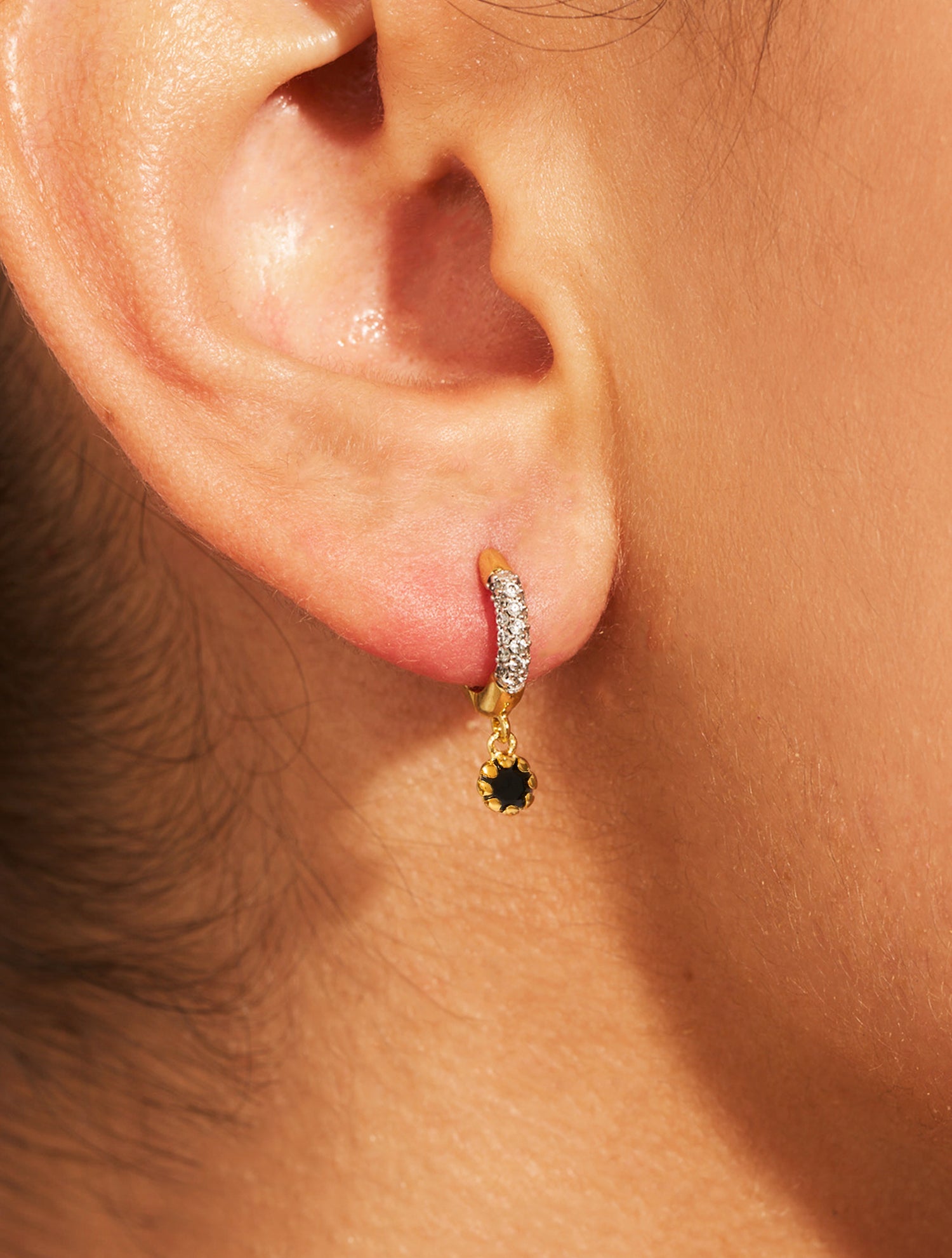 Mini Créoles Rive D'or pampilles - Zircons noirs