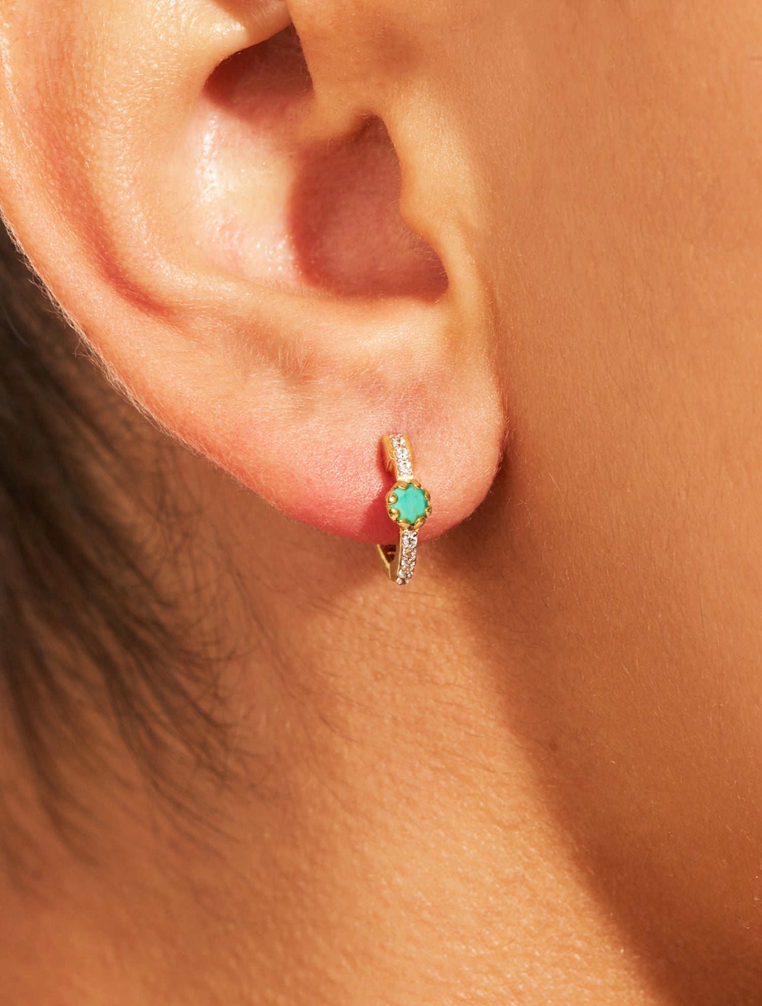 Mini Créoles Rive D'or serties - Turquoise