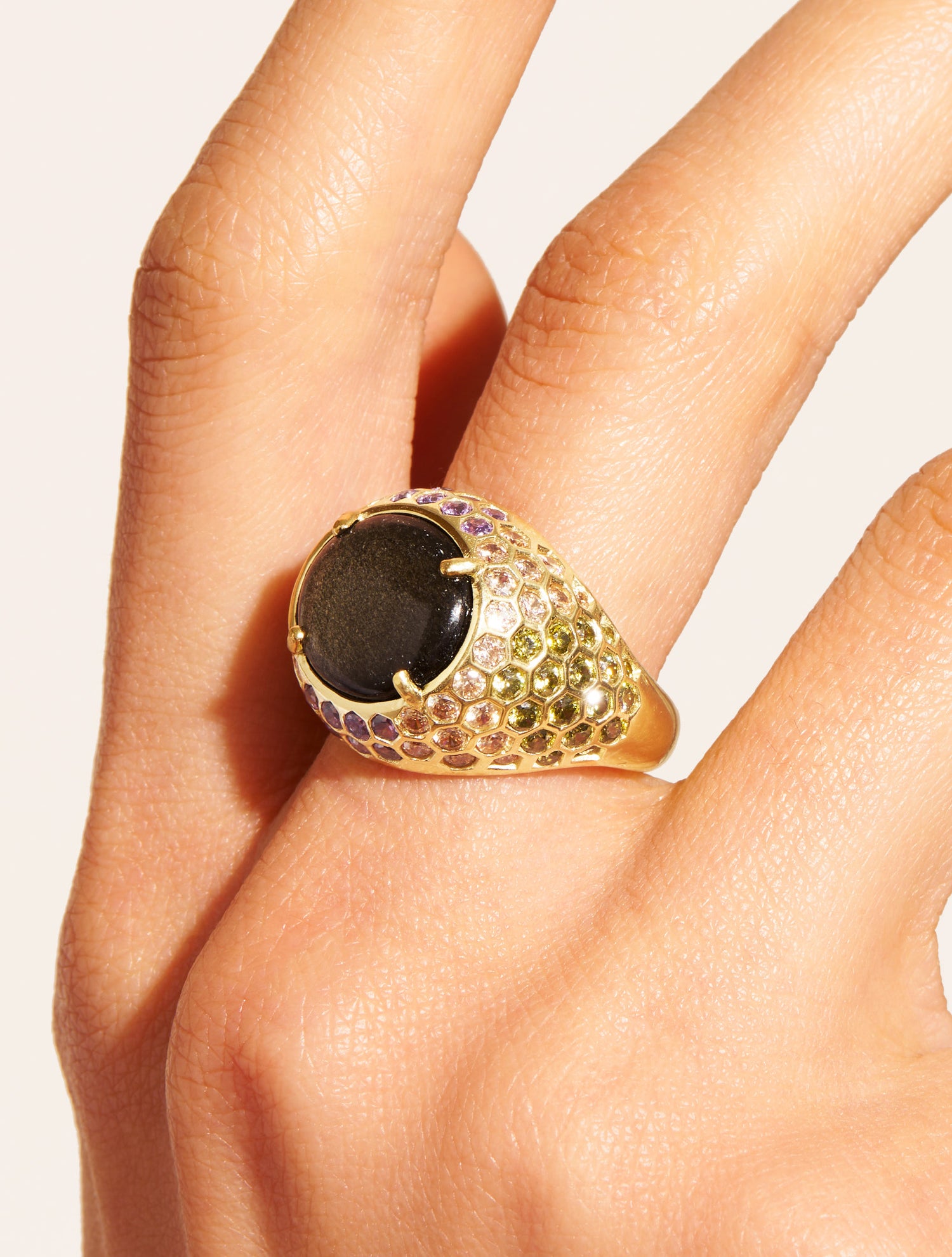 Bague tortue - obsidienne dorée - Soleil sauvage II