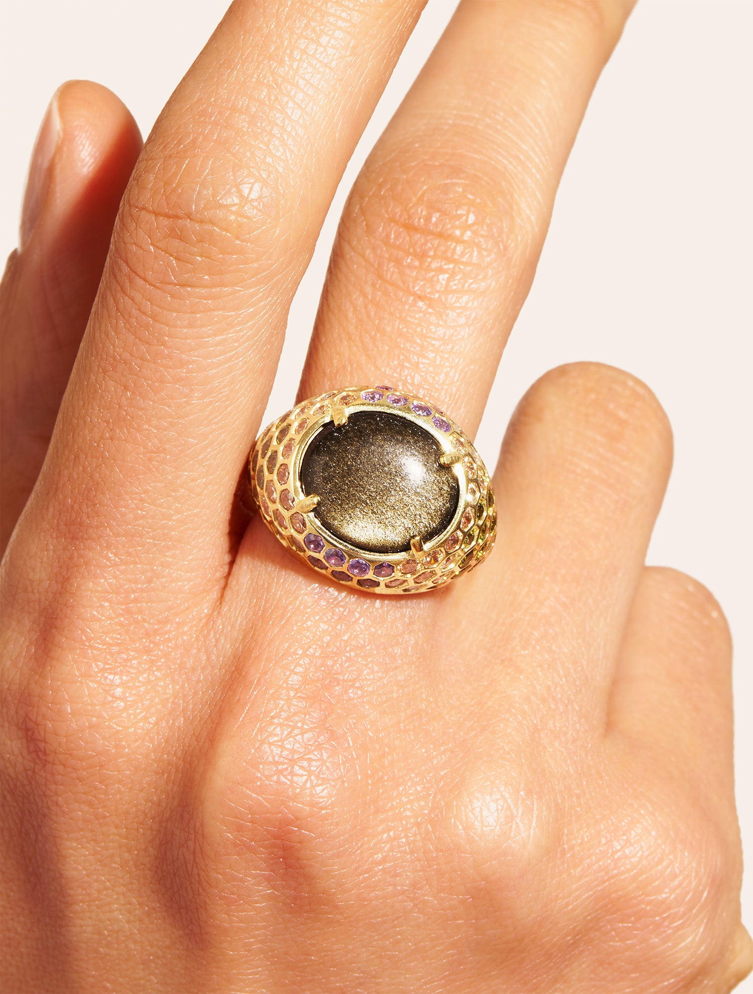 Gold Sheen Obsidian Turtle Ring - Soleil sauvage II
