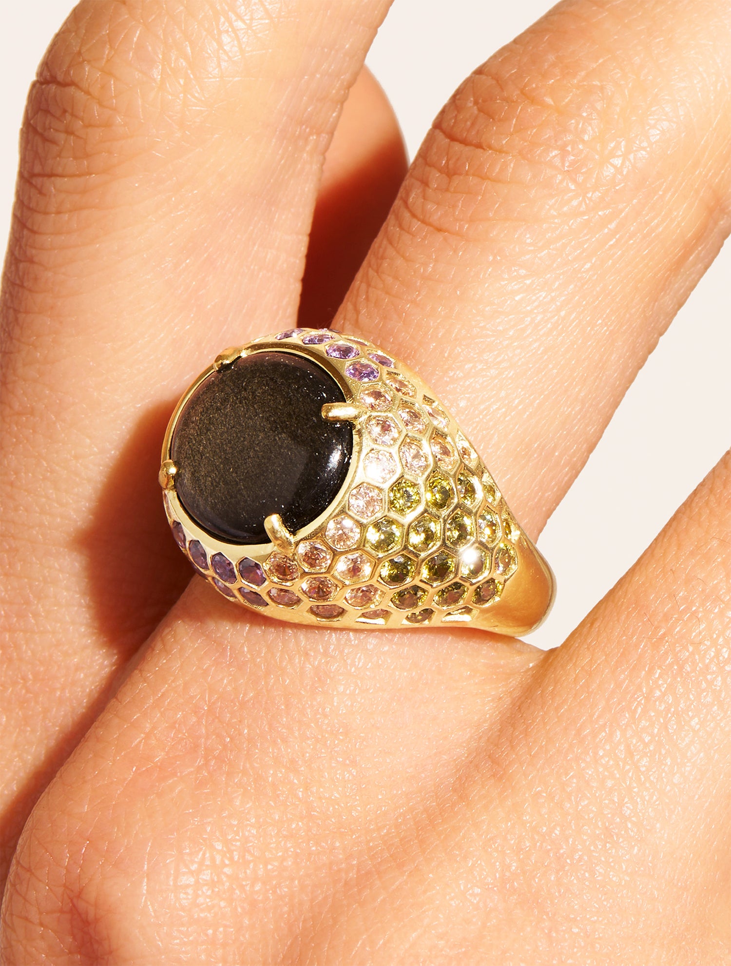 Gold Sheen Obsidian Turtle Ring - Soleil sauvage II
