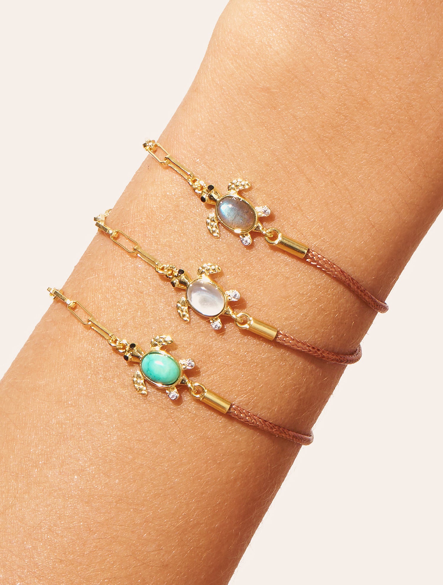 Labradorite/beige turtle bracelet - Soleil sauvage II