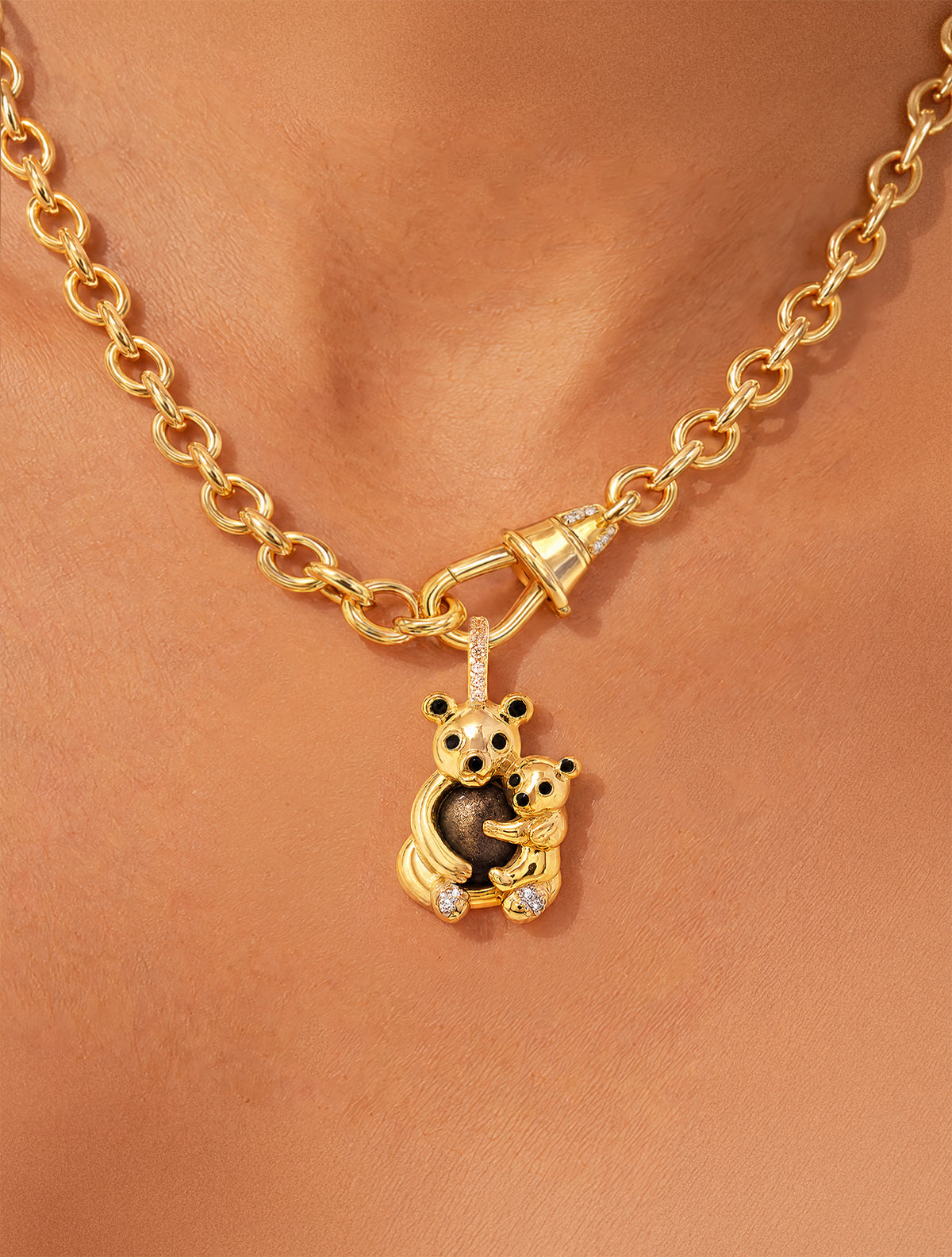Pendentif Toteme - Panda - obsidienne dorée