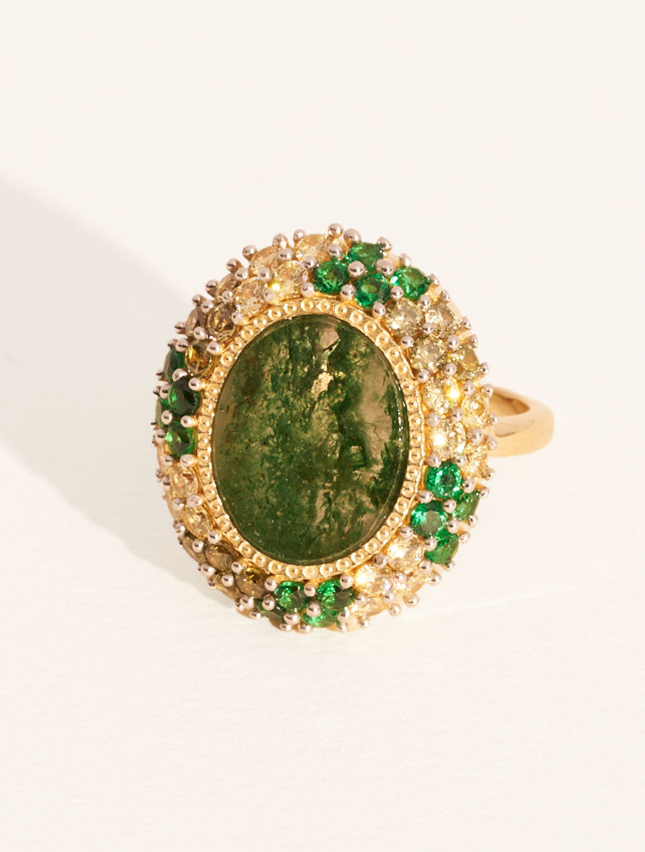 bague ovale aventurine pierre verte style vintage