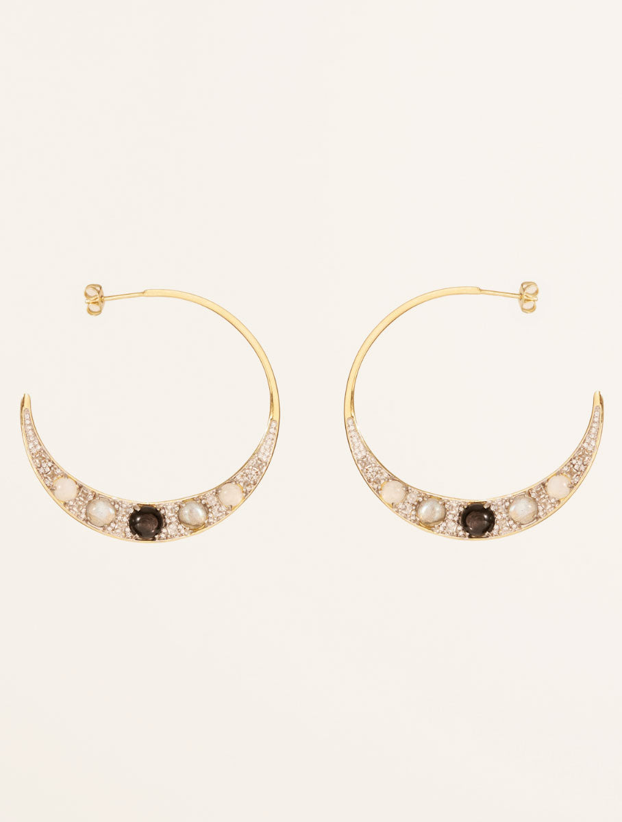 Boucles d'oreilles Mirage - Onyx, Labradorite & Pierre de Lune