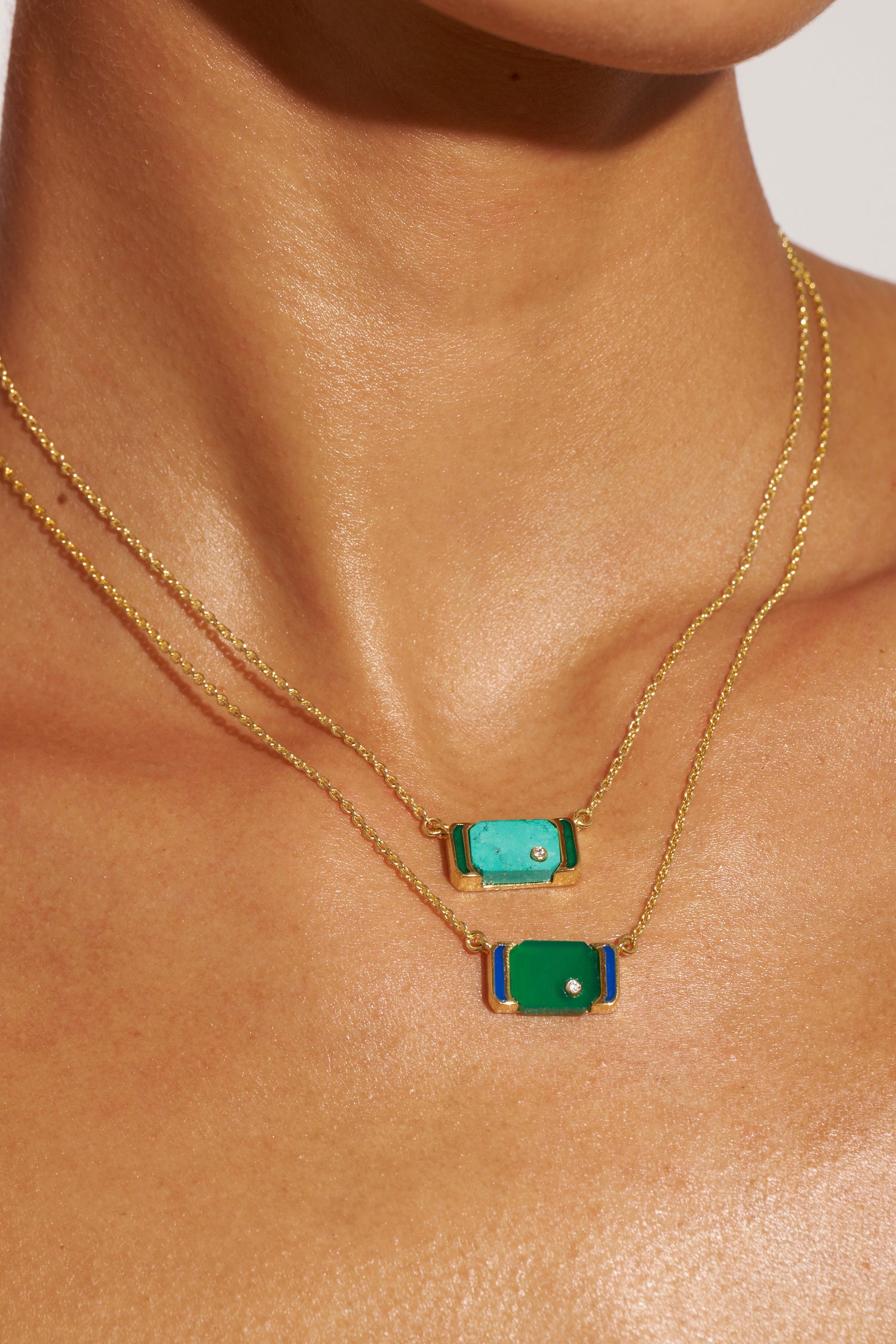 Colliers_dores_vert_onyx_vert_turquoise