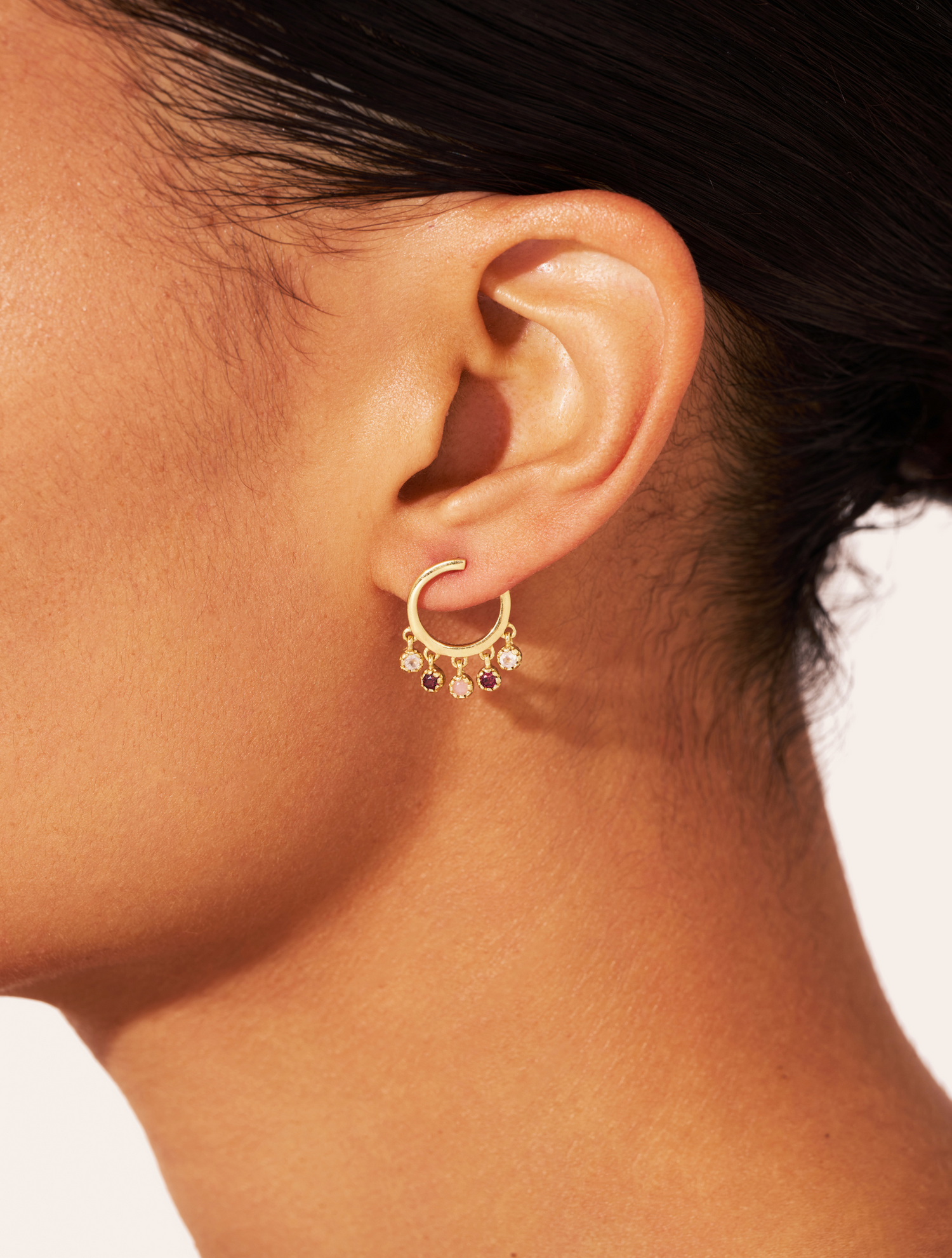 Boucles d'oreilles Mahdi - Quartz Rose, Grenat et Opale Rose