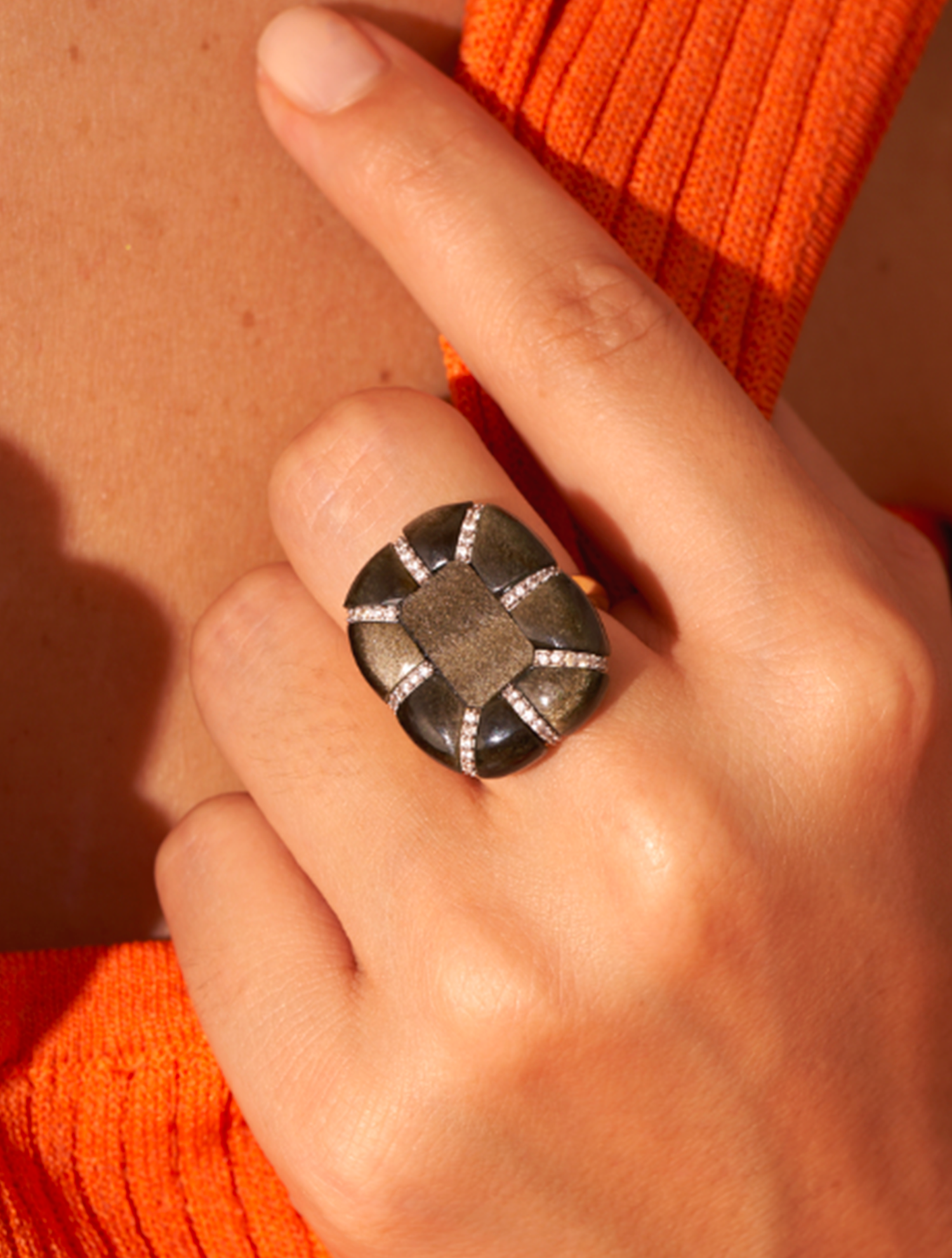 Bague Reem - Obsidienne Dorée